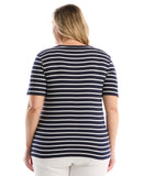 Plus Size Striped Welt Pocket Button Detail Top