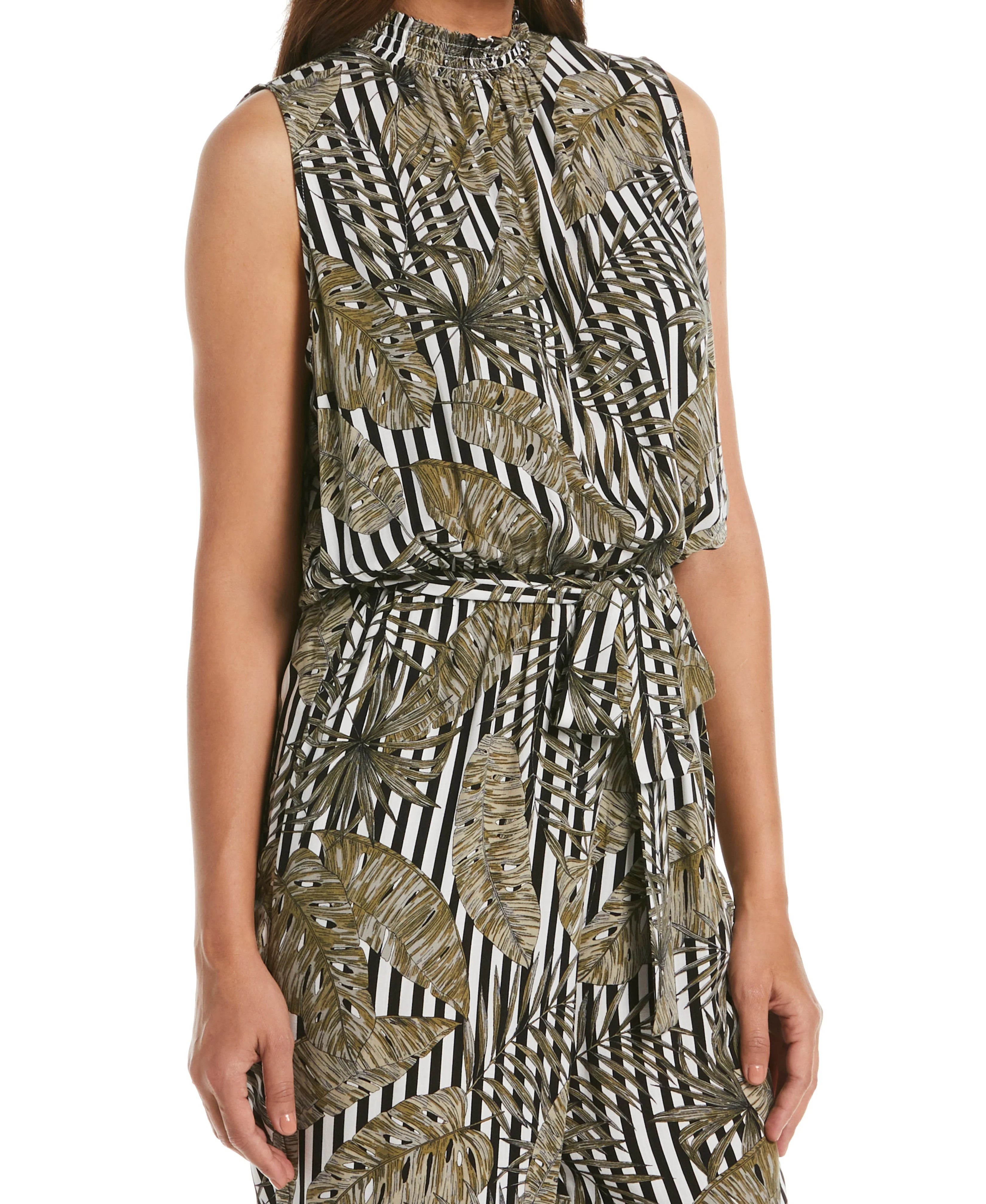 Print Smocked Neck Jumpsuit