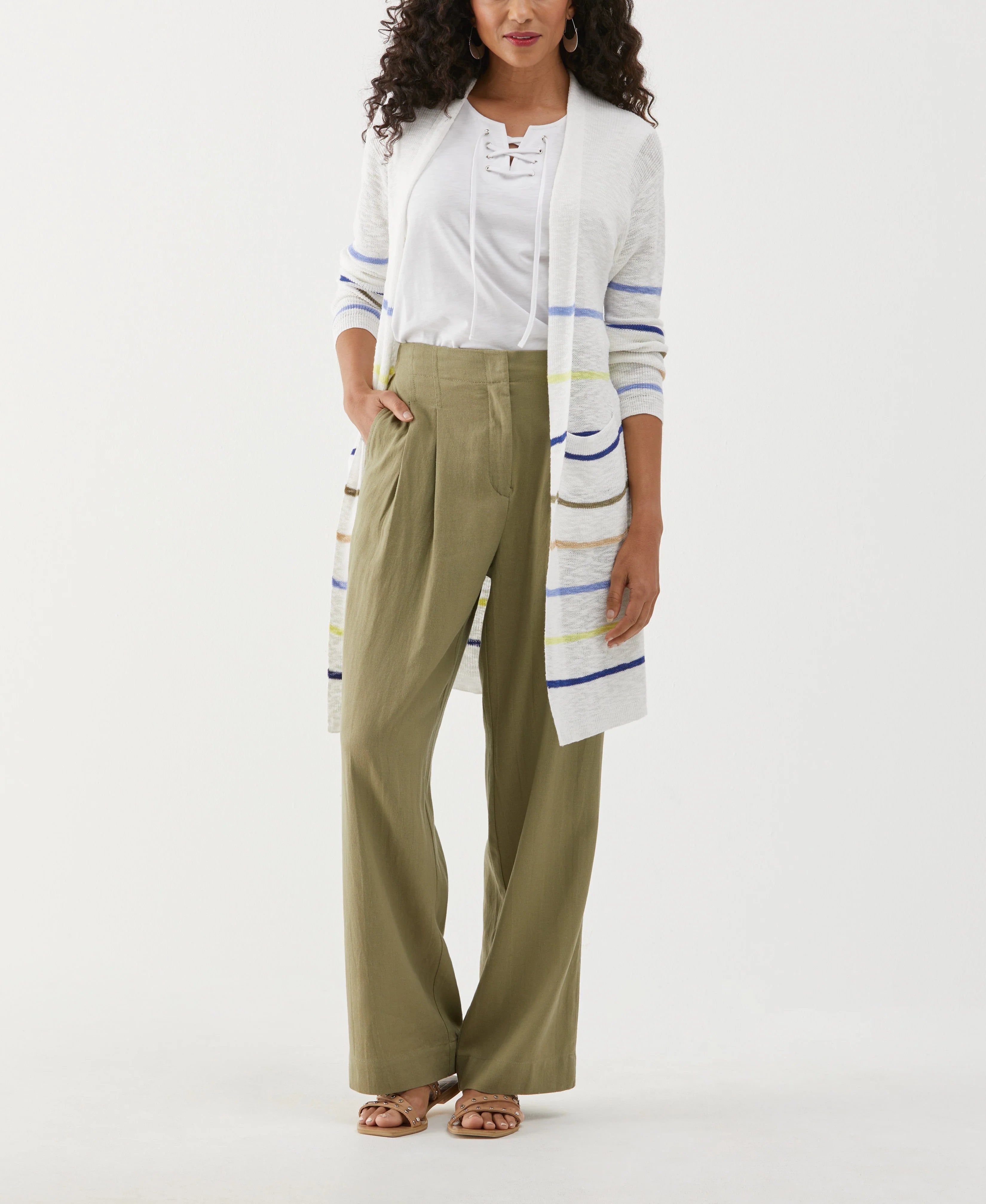 Organic Cotton Linen Blend Striped Duster Cardigan Sweater