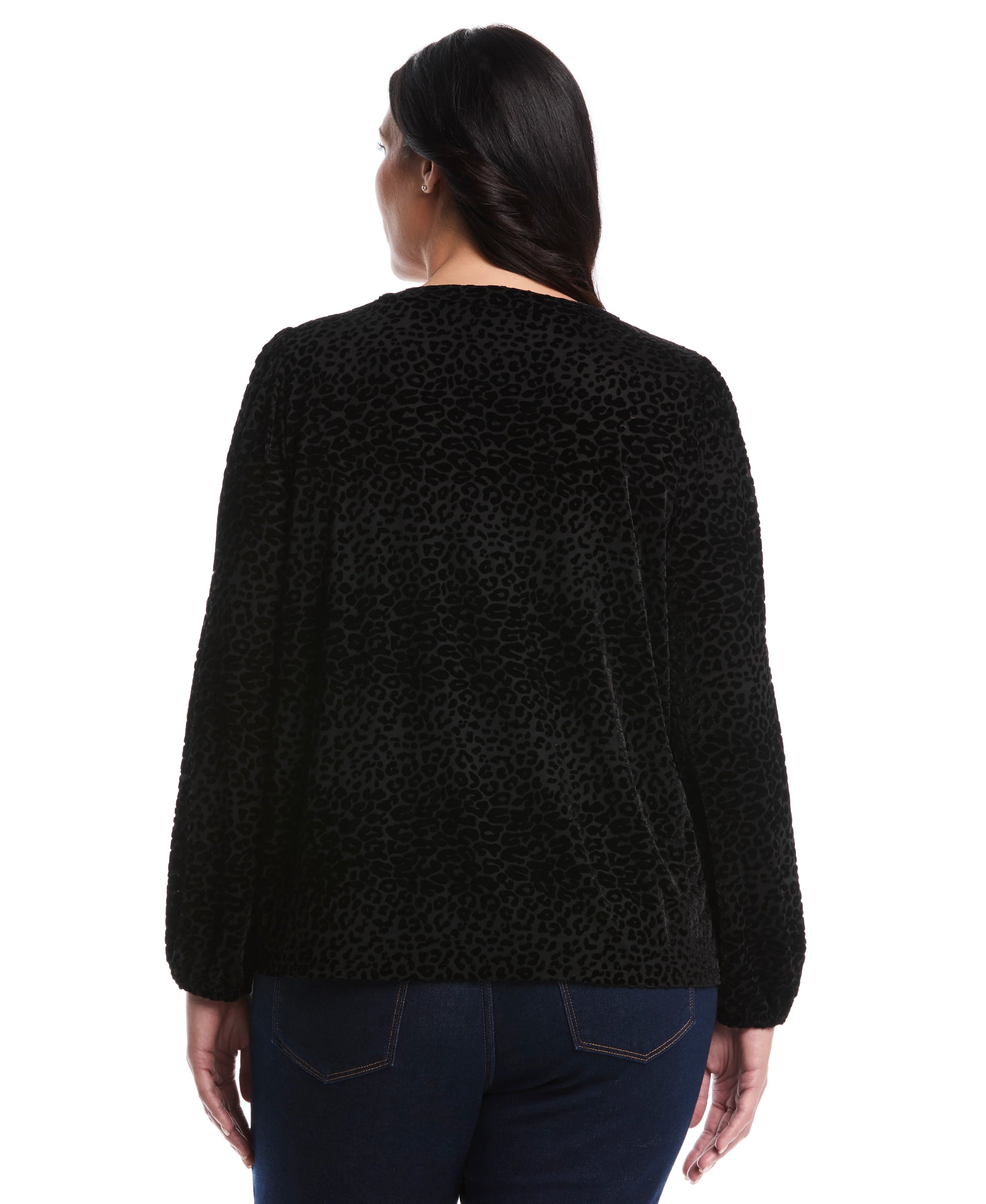Plus Size Cheetah Print Split Neck Popover Blouse