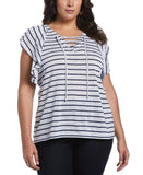 Stripe Lace Up Flutter Sleeve Top