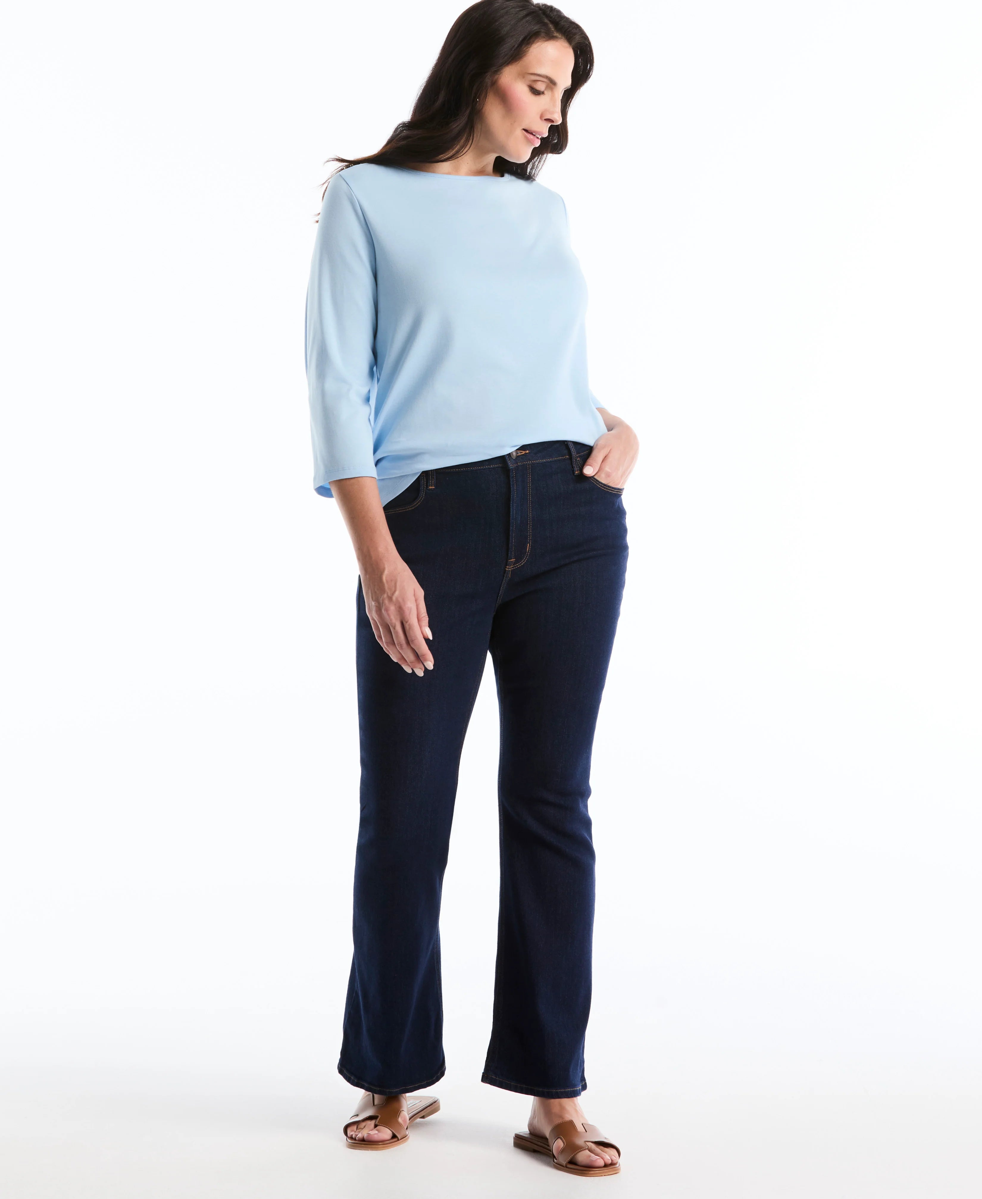 Plus Size Button Detail 3 4 Sleeve Top