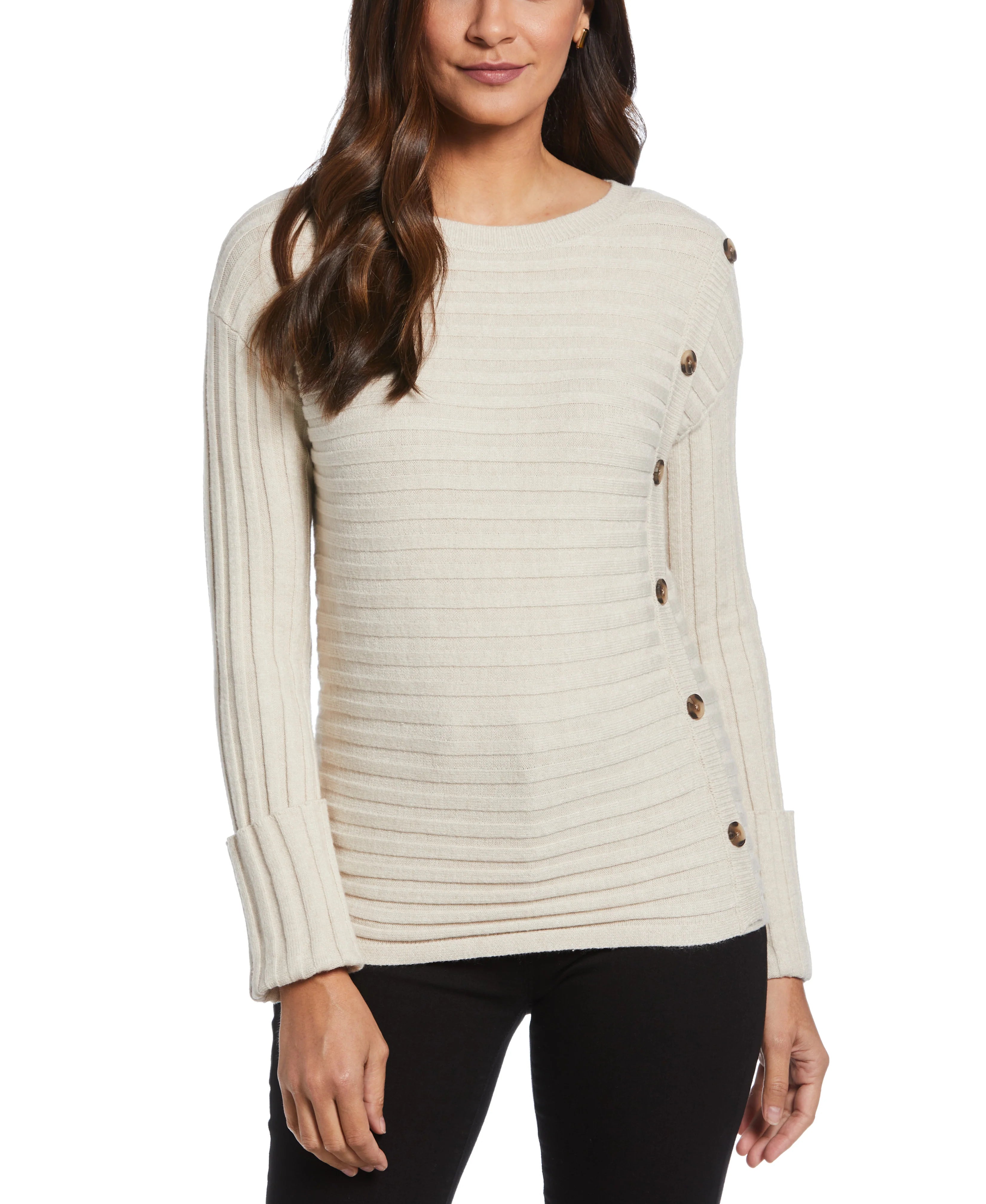 Petite Ribbed Sweater with Button Detail