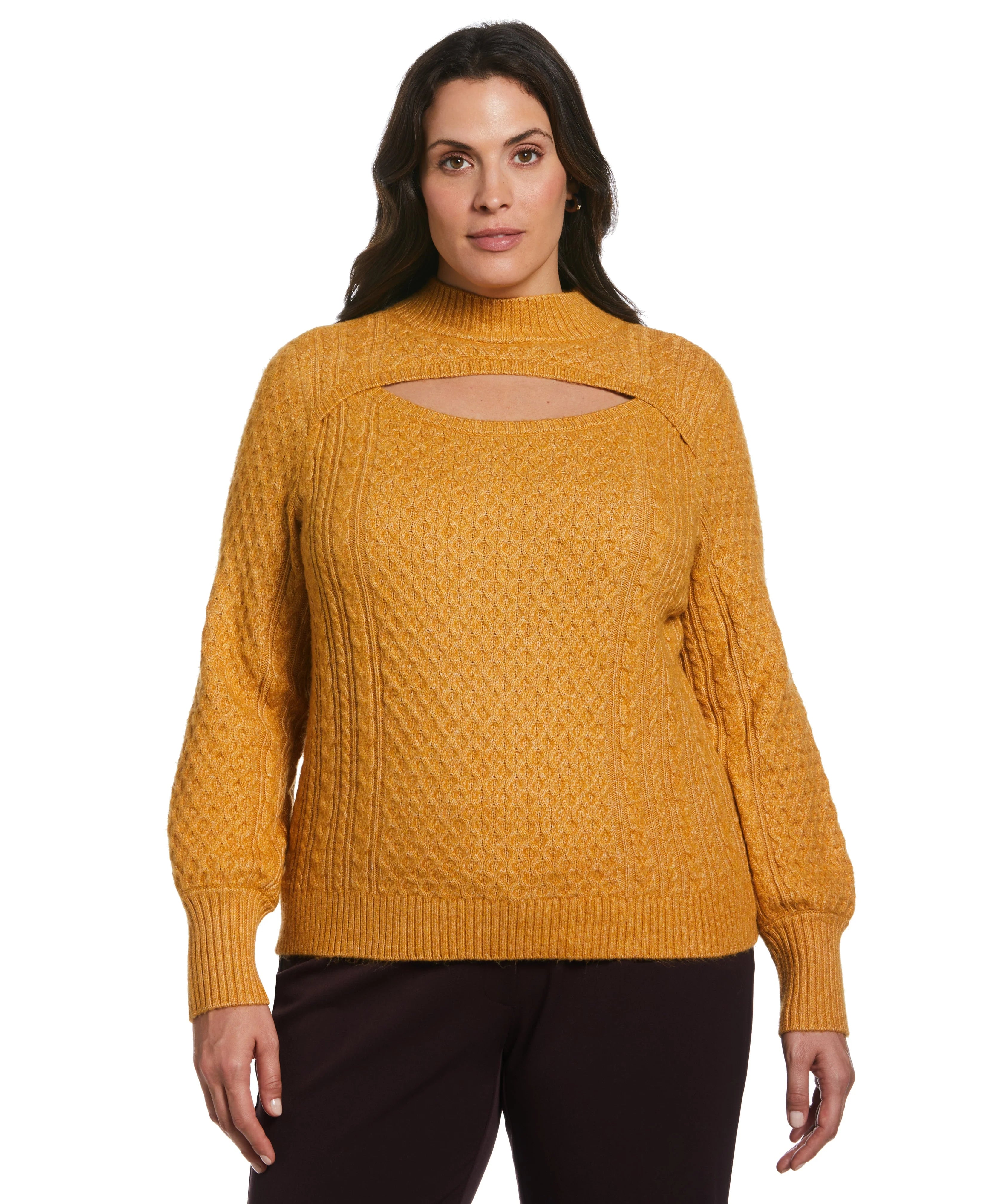 Plus Size Cut Out Cable Knit Sweater