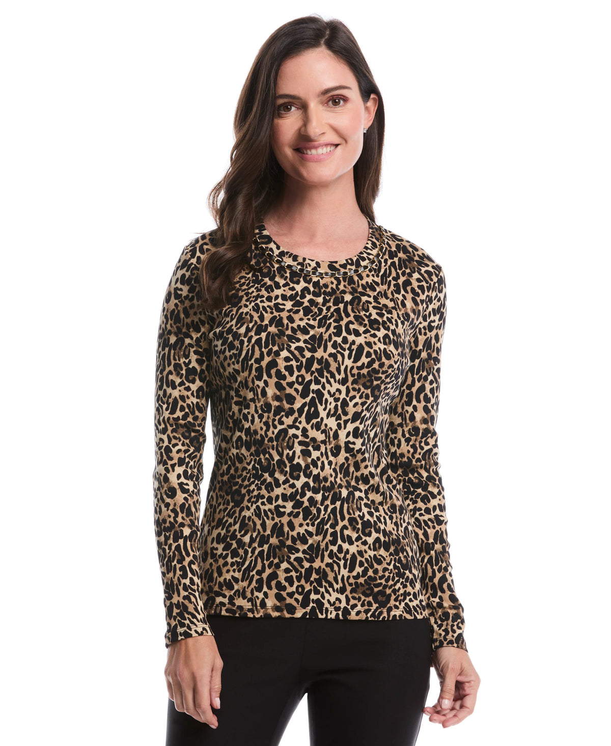 Animal Print Chain Neck Detail Top