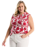 Plus Size Botanical Print Ruffle Trim Polo