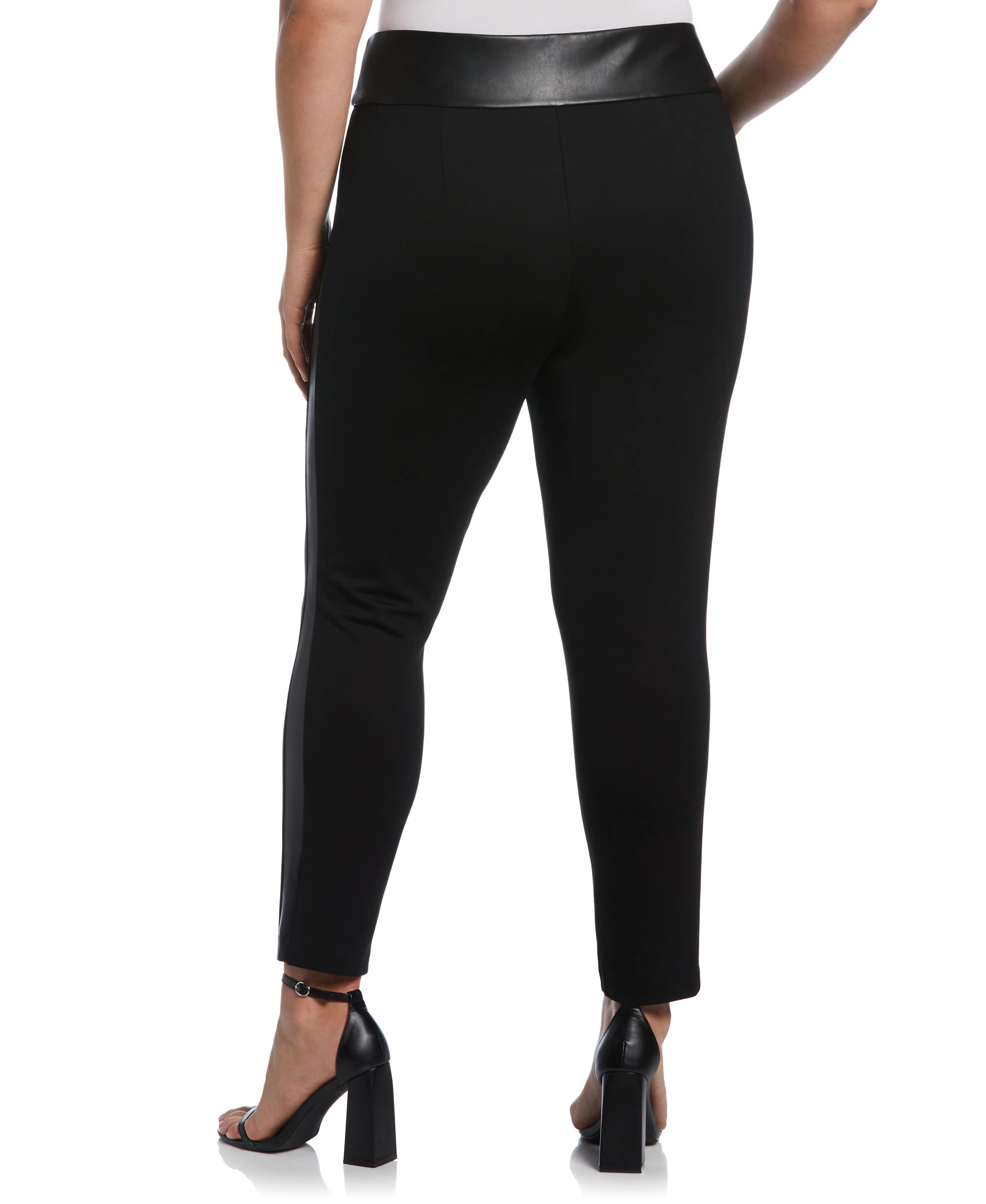 Faux Leather Trimmed Pull On Pant