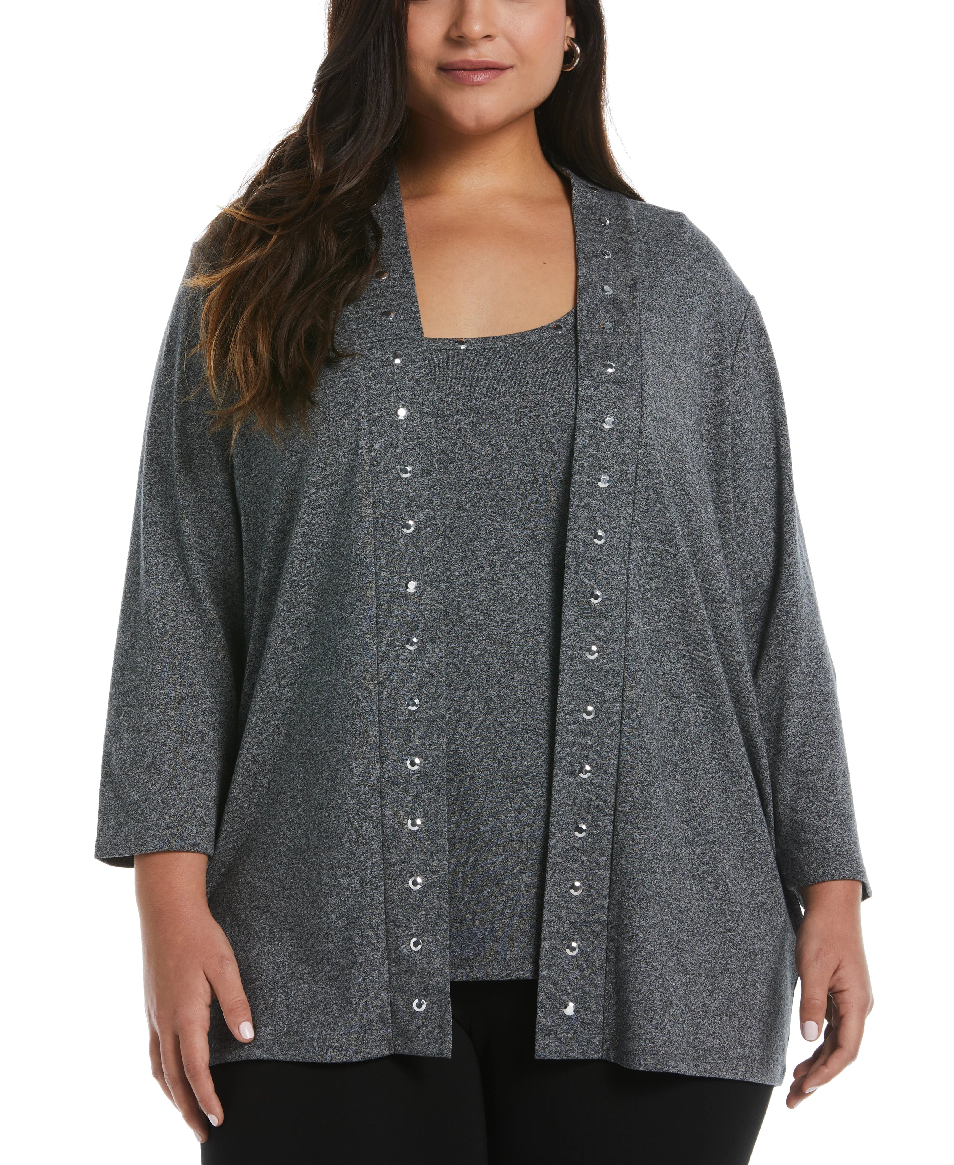 Plus Size Cardigan with Hardware Trim