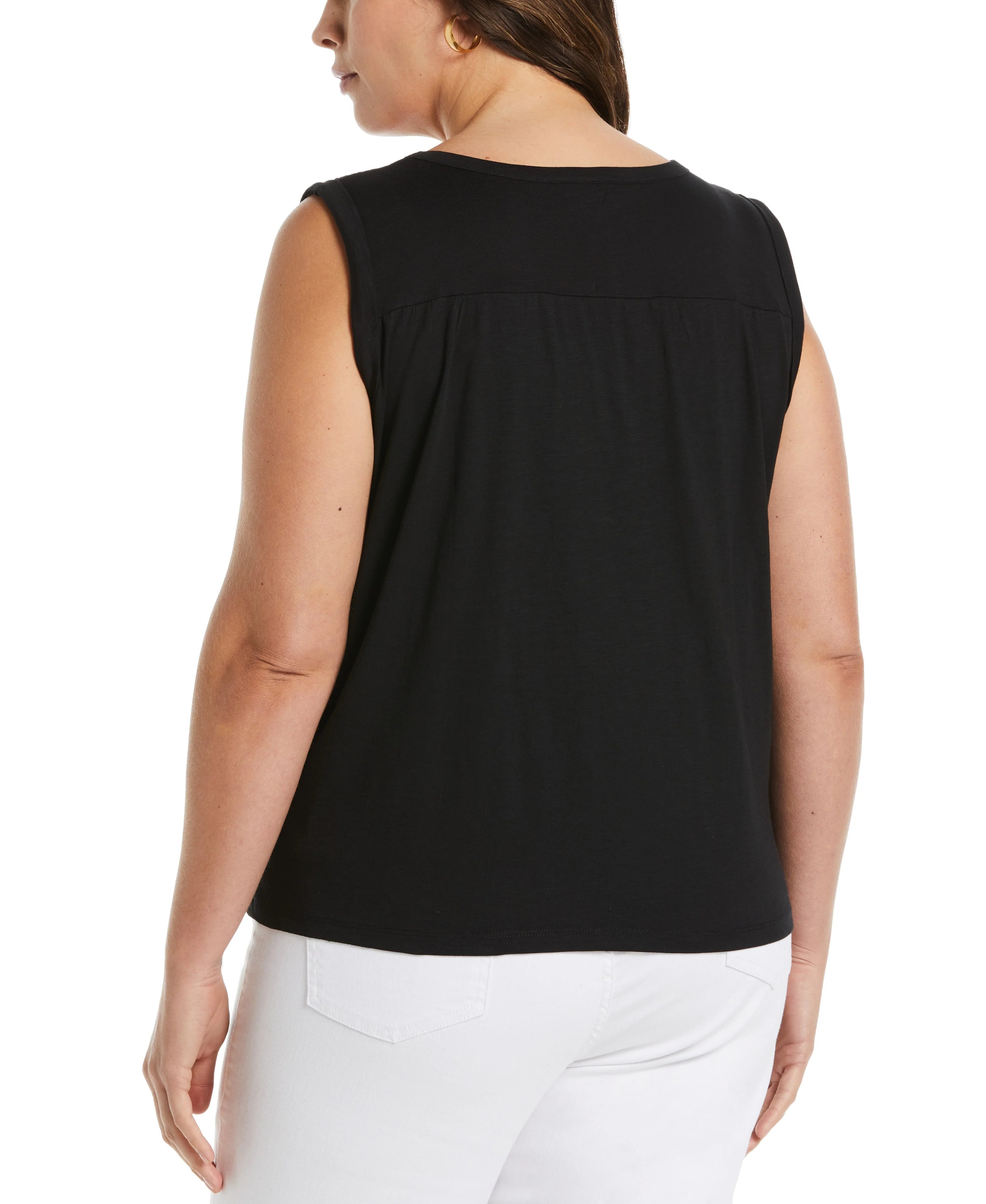 Plus Size Solid Smocked V neck Top