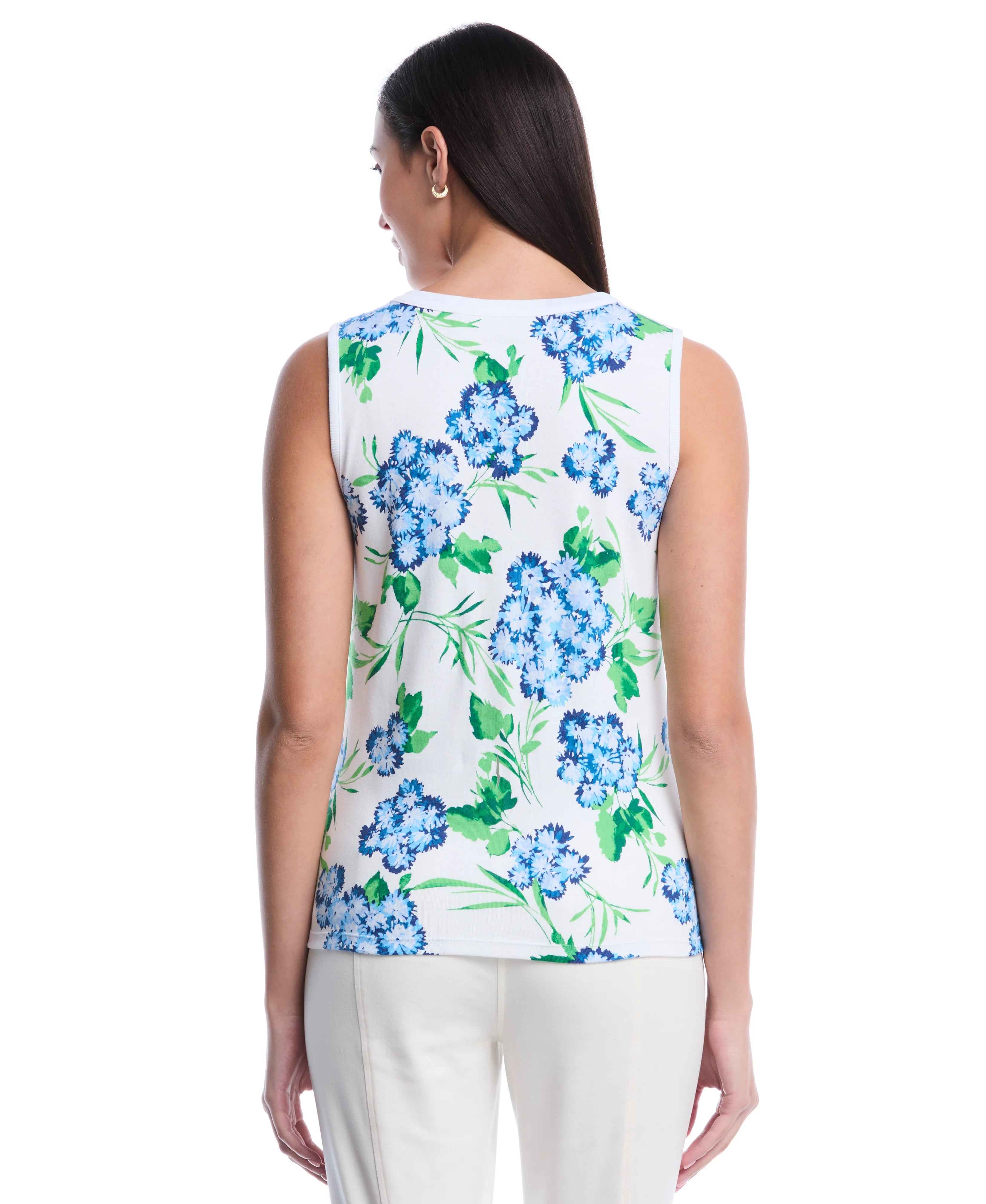 Petite Pom Floral Print Button Front Tank Top