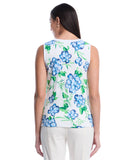 Petite Pom Floral Print Button Front Tank Top