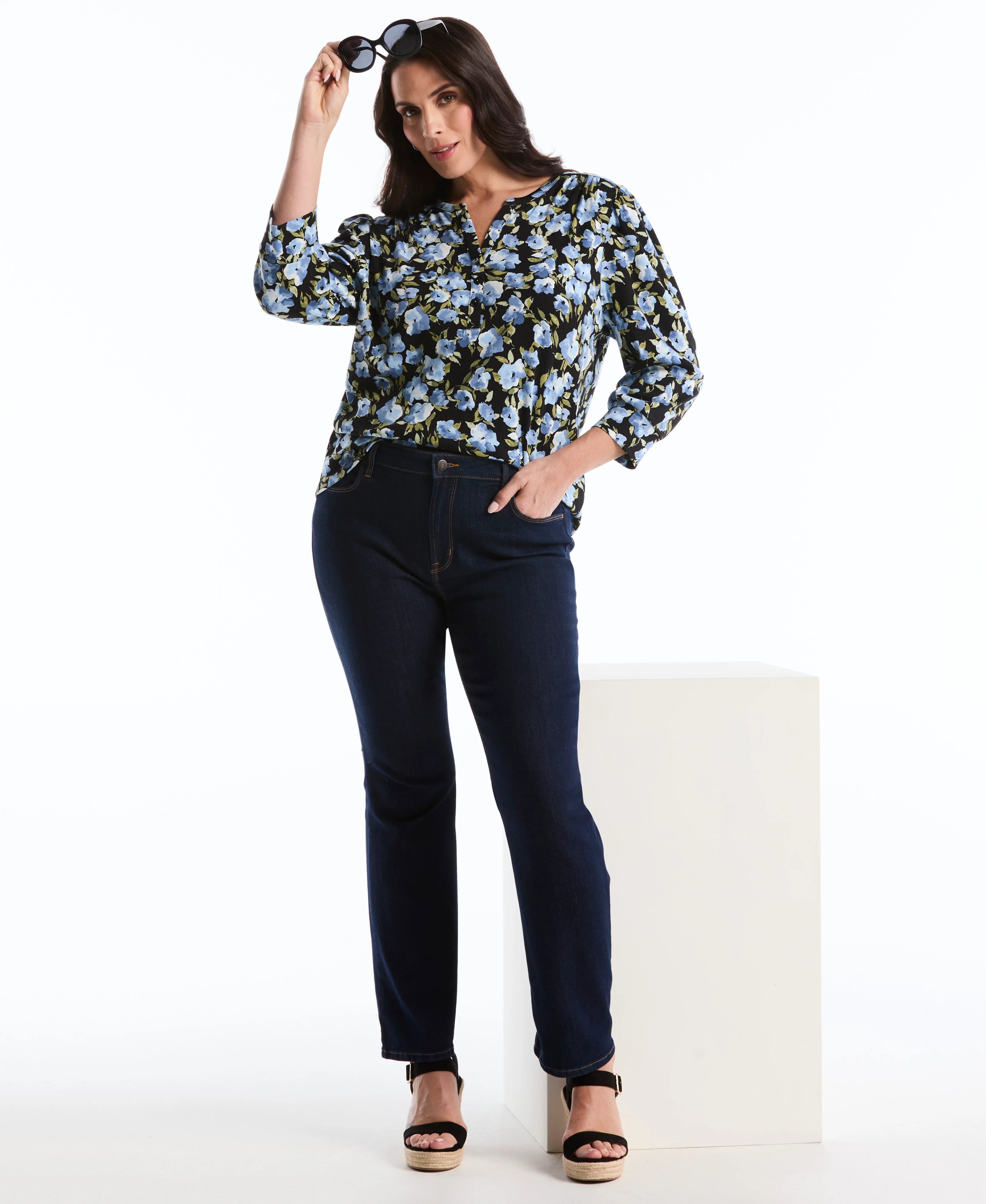Plus Size Floral Print Shirred Top