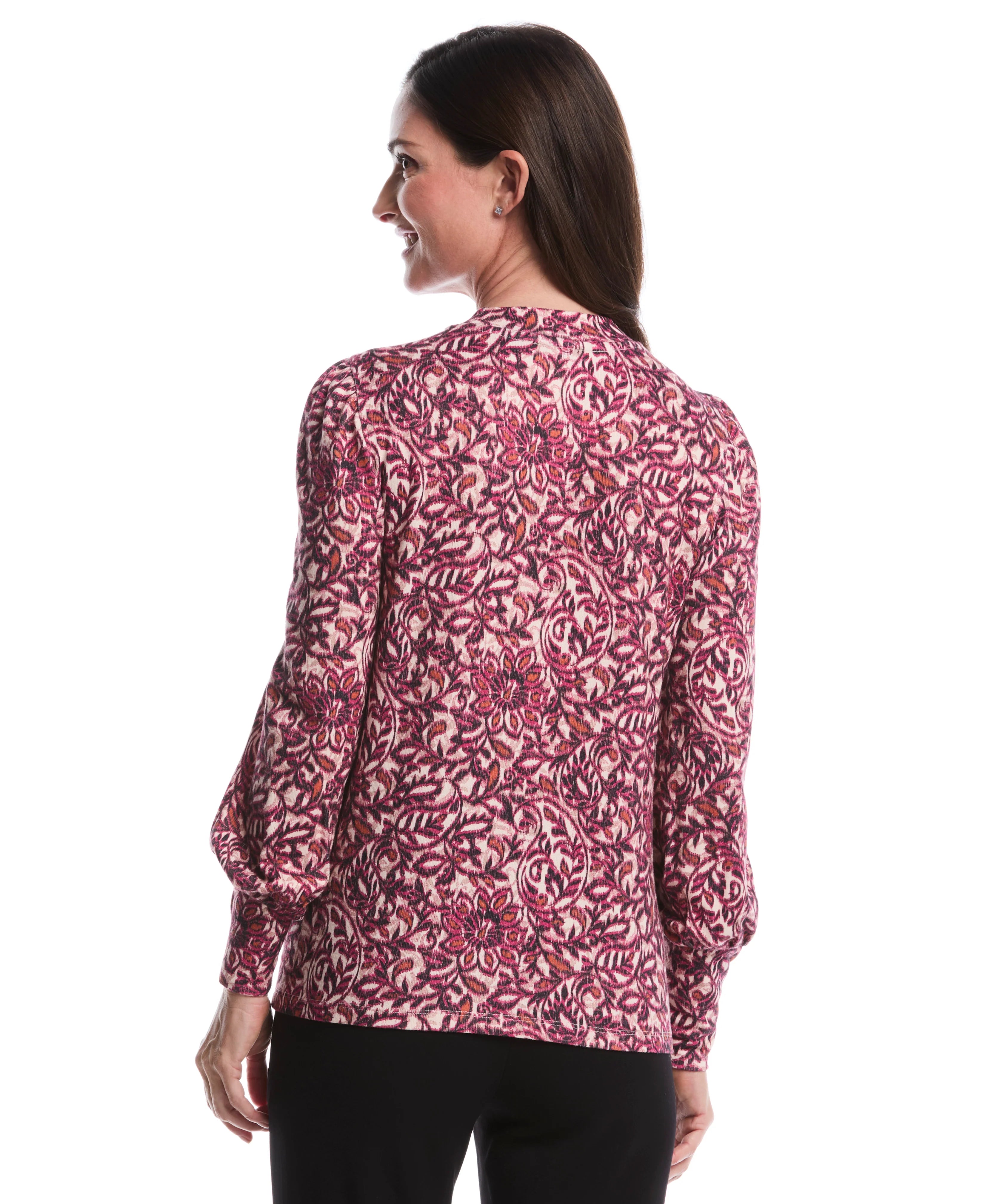 Paisley Print Puff Sleeve Crew Neck Top