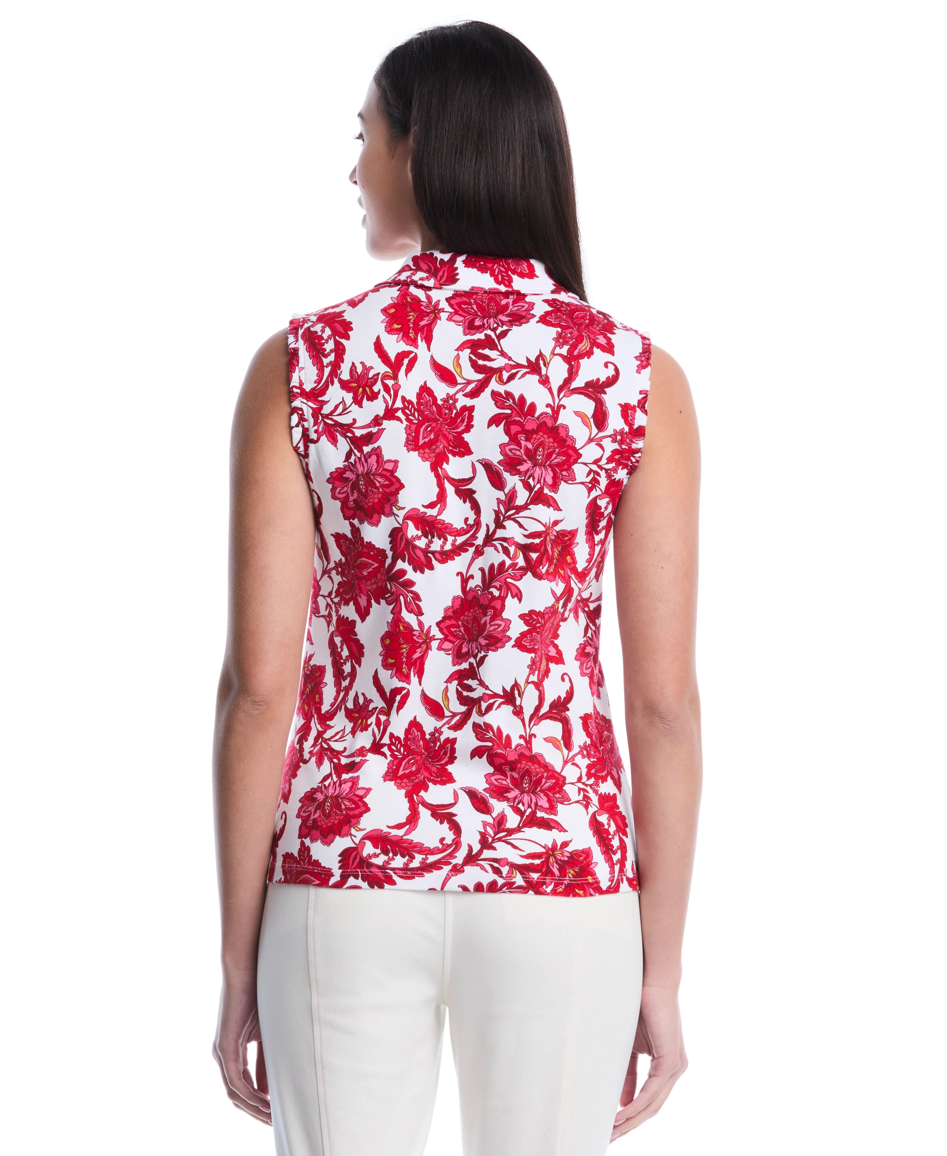 Botanical Print Ruffle Trim Polo