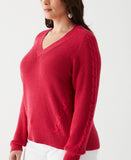 Plus Size Cable Knit V Neck Sweater