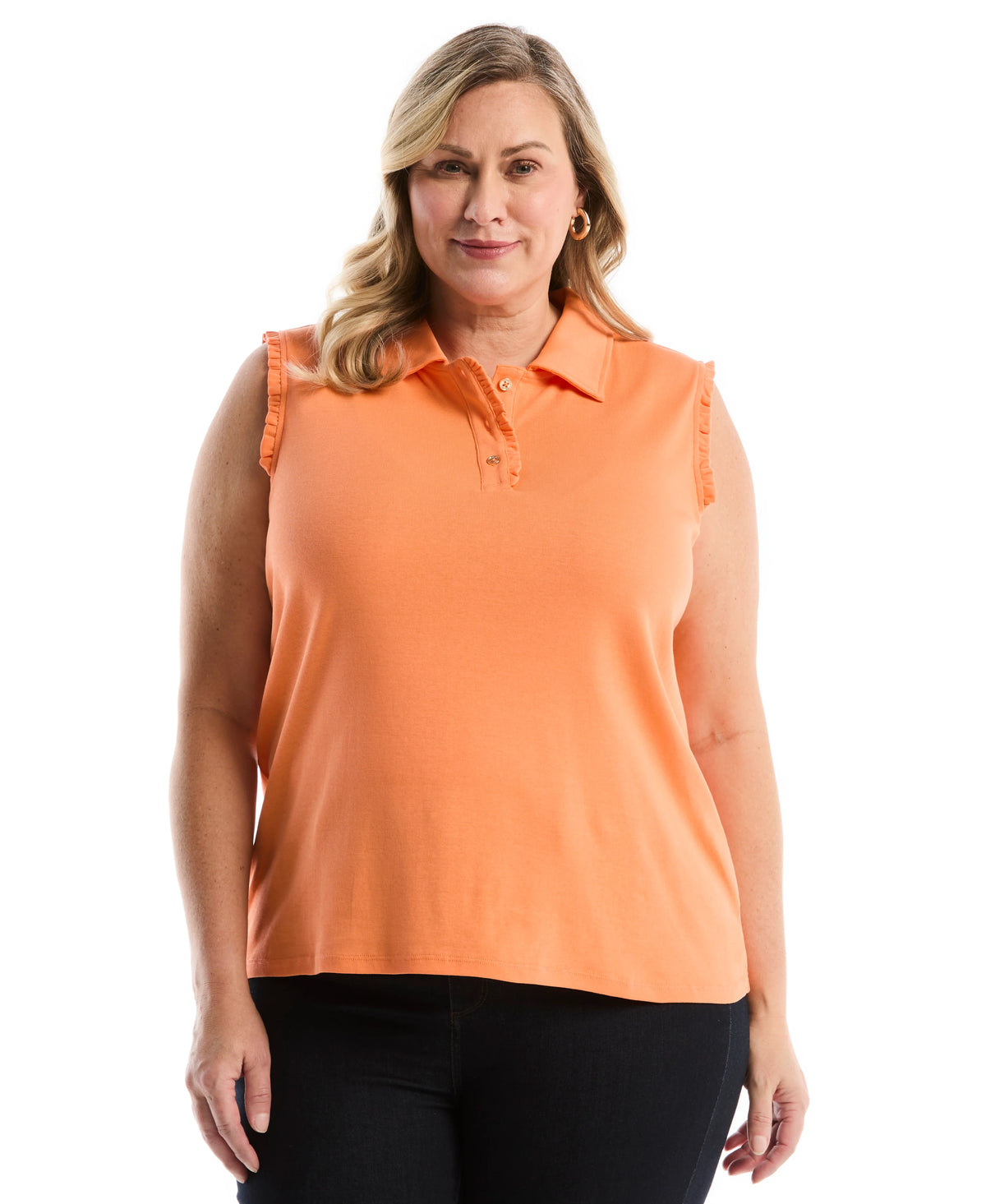Plus Size Ruffle Trim Polo