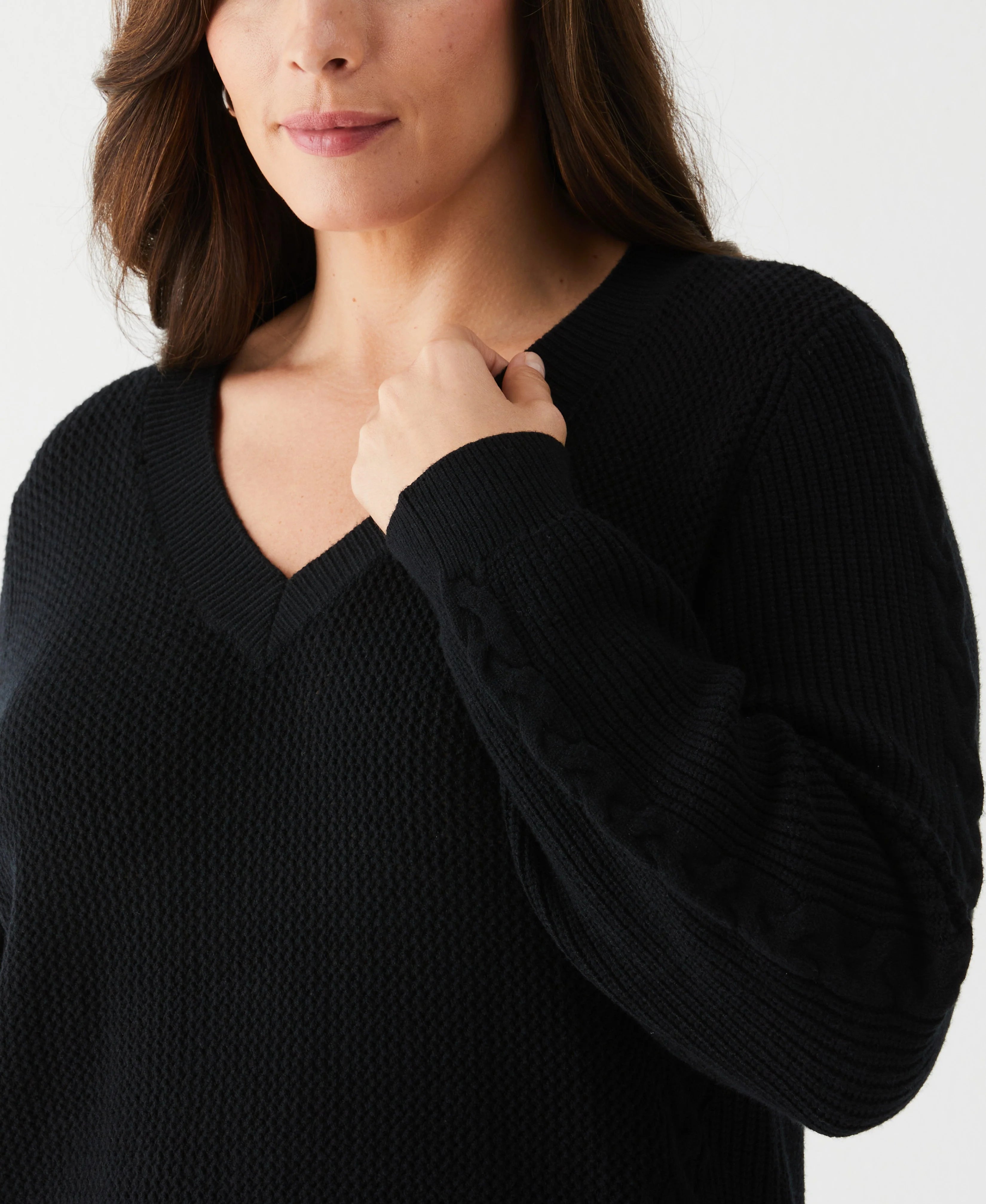 Plus Size Cable Knit V Neck Sweater