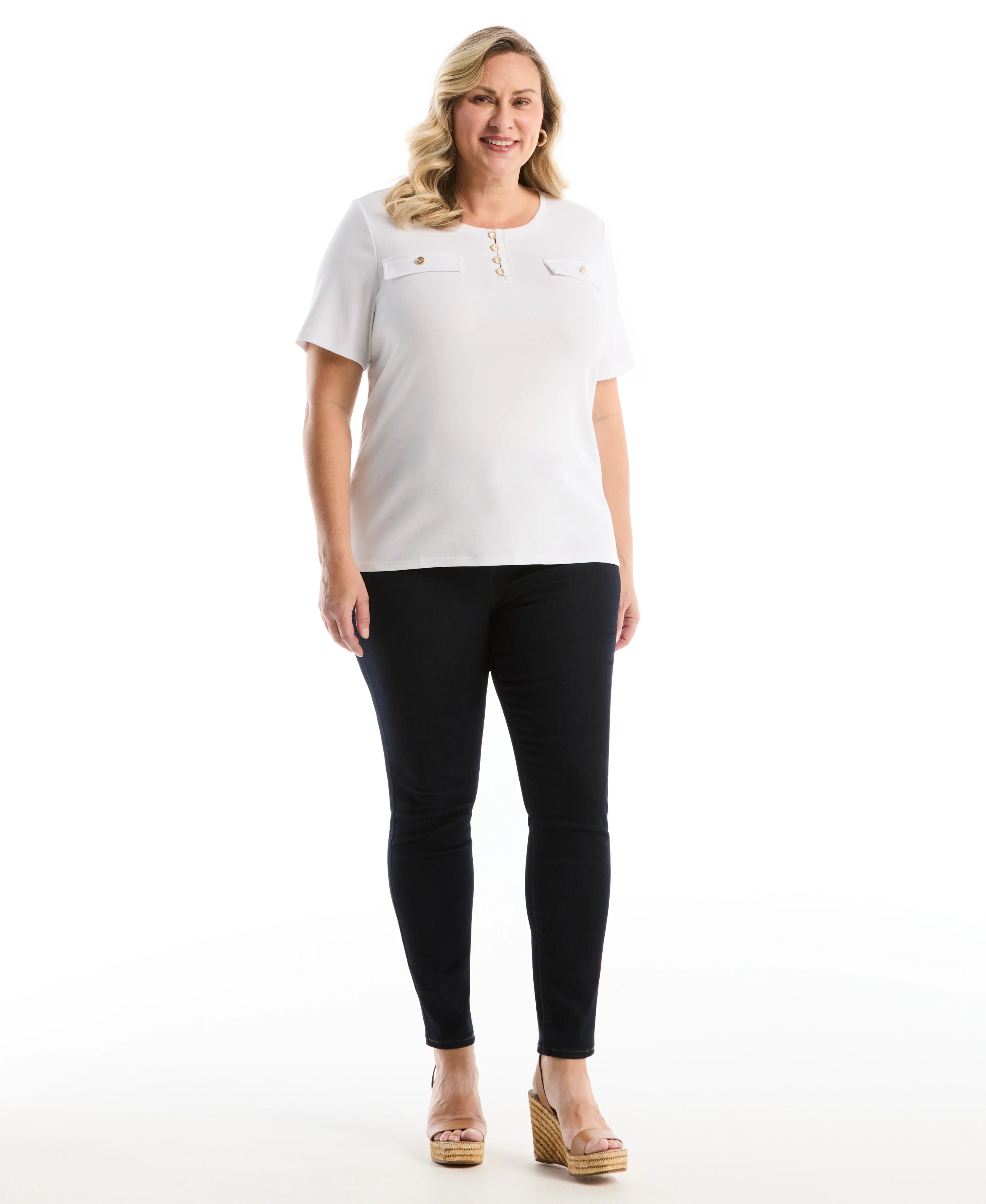 Plus Size Welt Pocket Button Detail Top