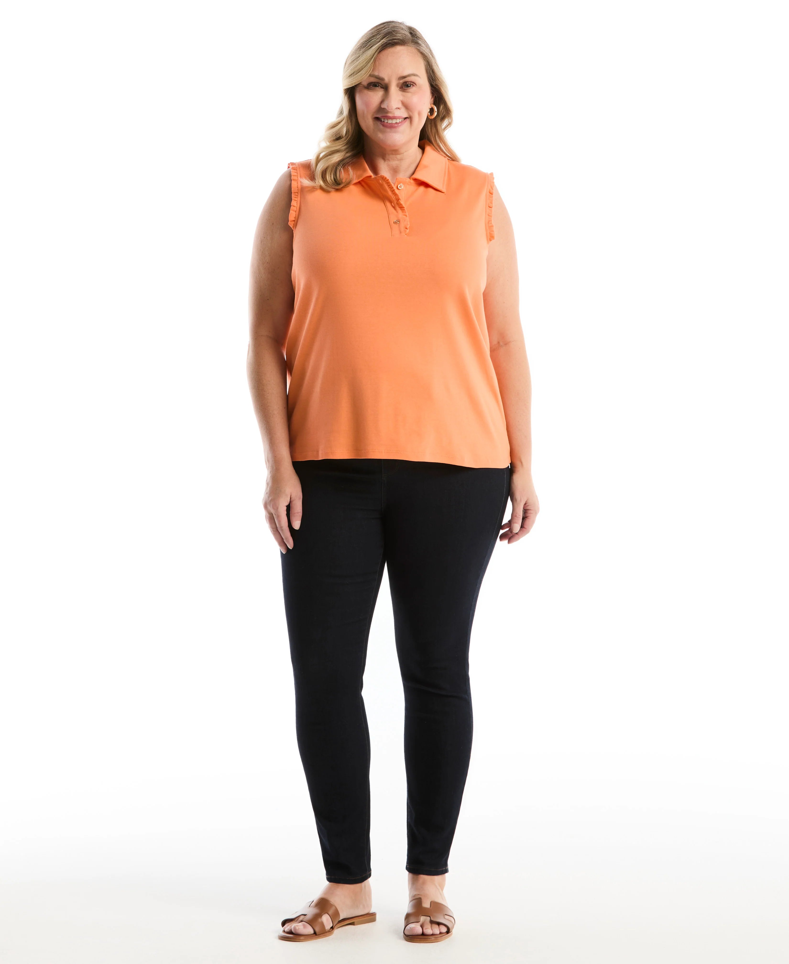 Plus Size Ruffle Trim Polo