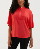 Smocked Banded Collar Top