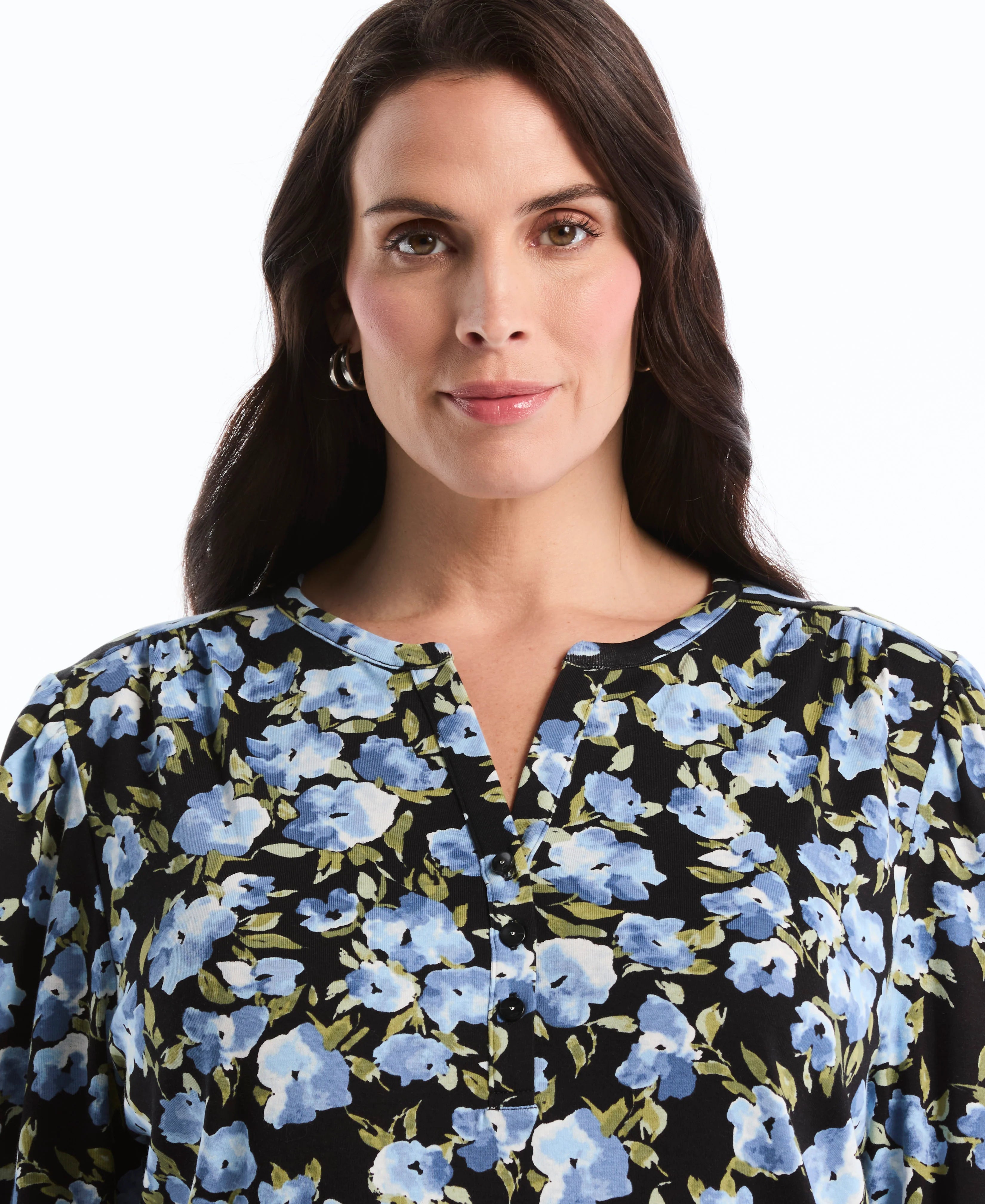 Plus Size Floral Print Shirred Top