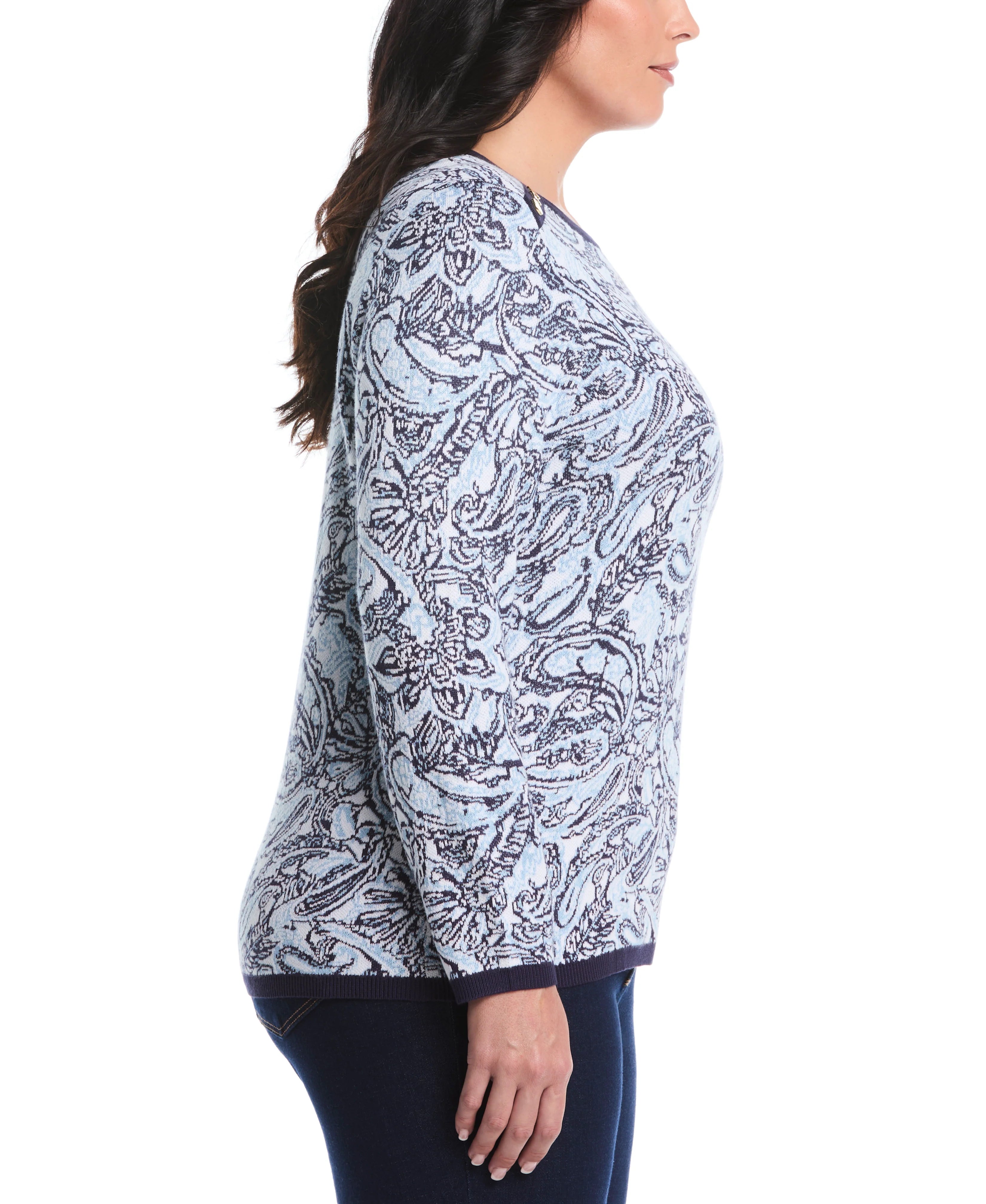 Plus Size Paisley Print Rivet Detail Sweater