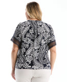 Plus Size Paisley Print Flutter Lace Sleeve Blouse