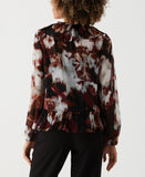 Petite Printed V Neck Ruffle Blouse