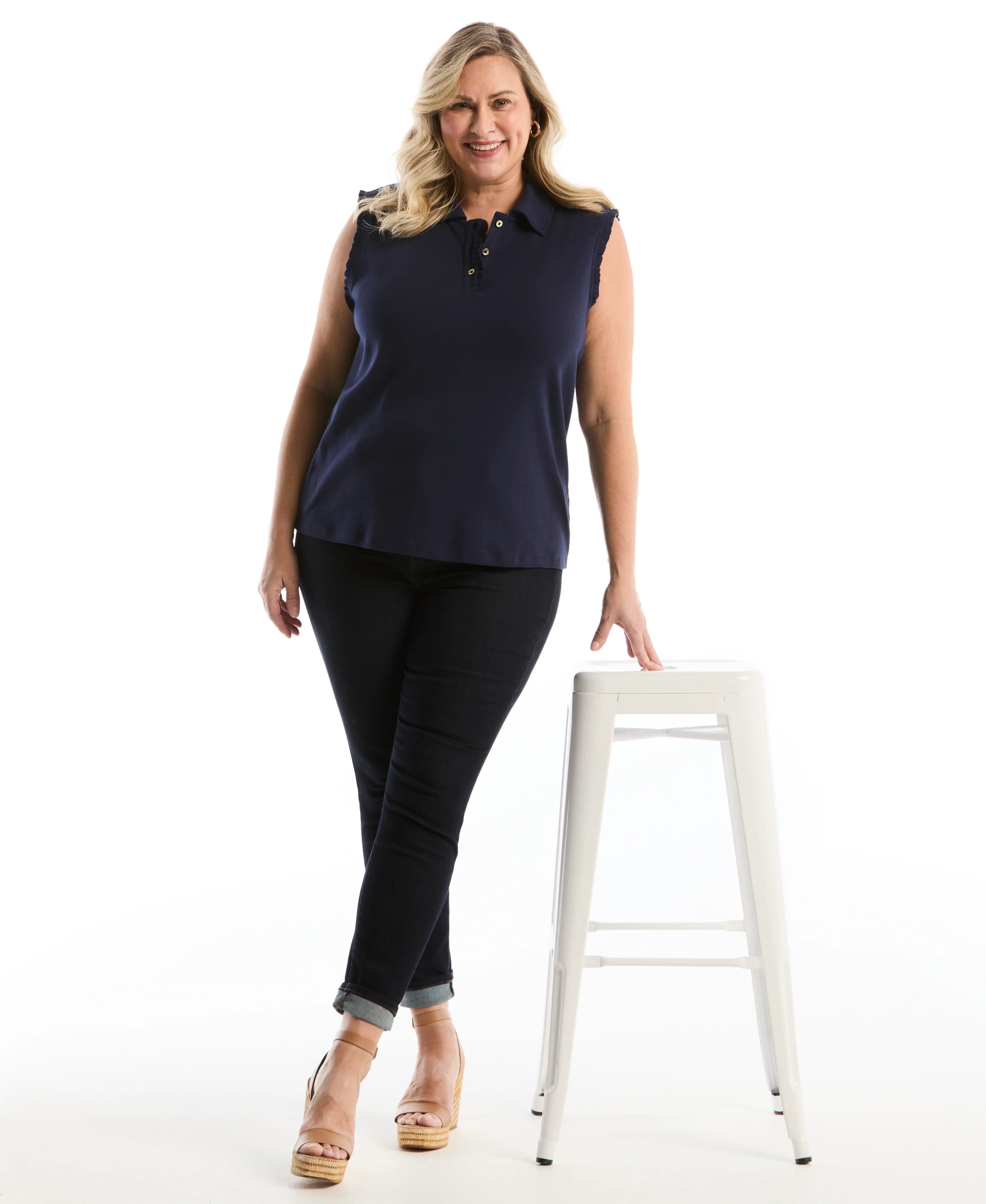 Plus Size Ruffle Trim Polo