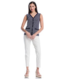Petite Striped Button Front Tank Top