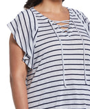 Stripe Lace Up Flutter Sleeve Top