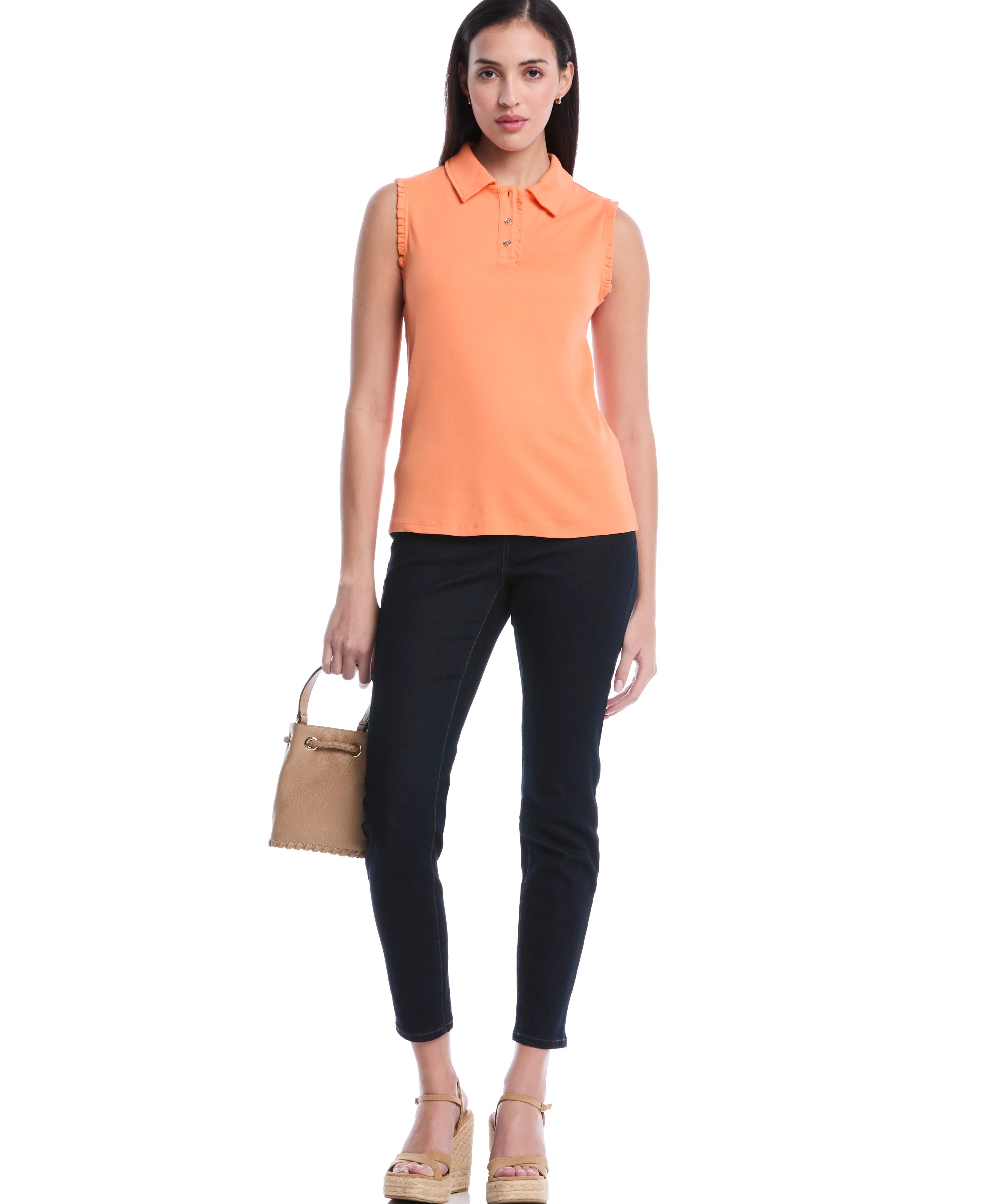 Petite Ruffle Trim Polo