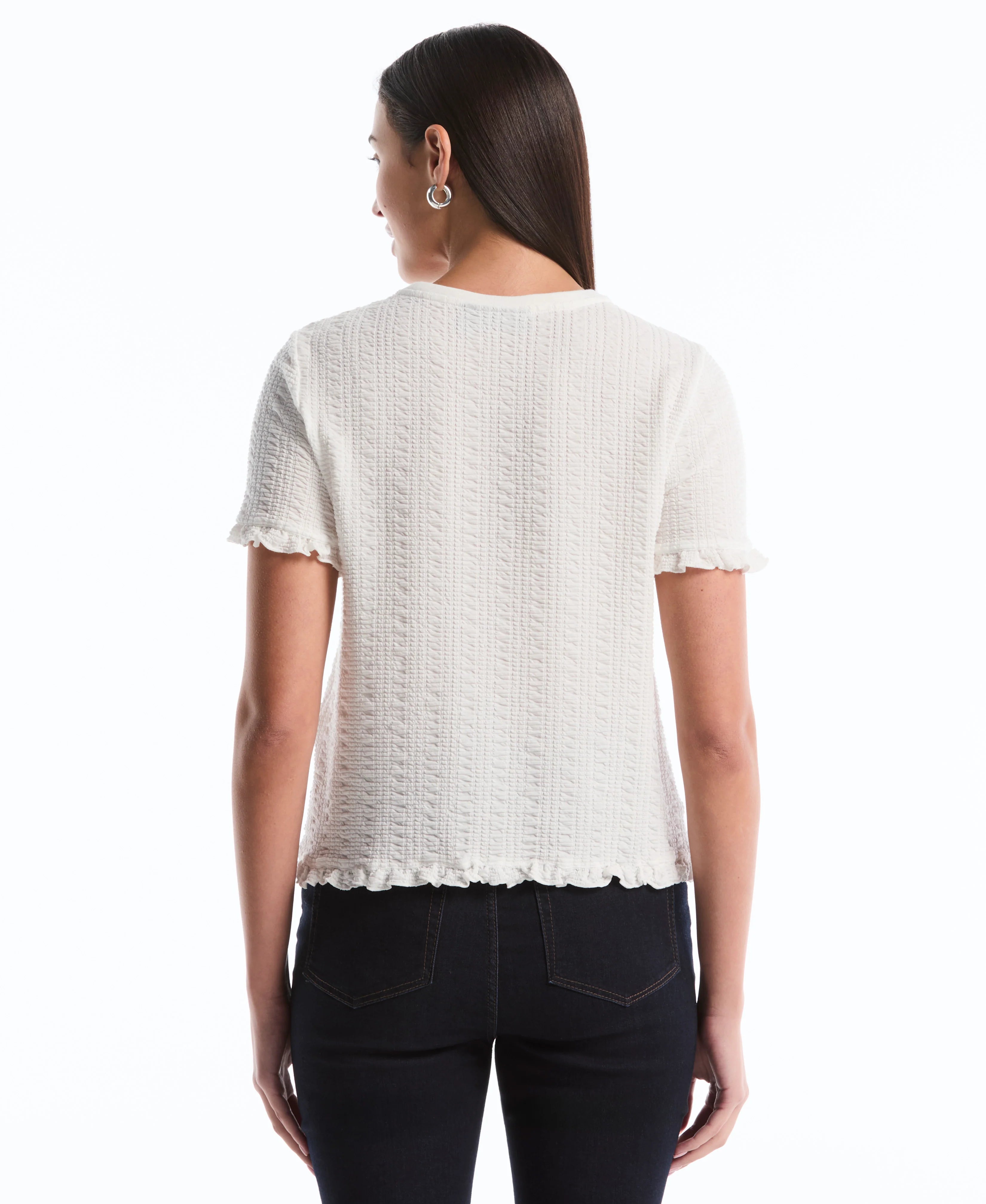 Petite Puckered Ruffle Sleeve Top