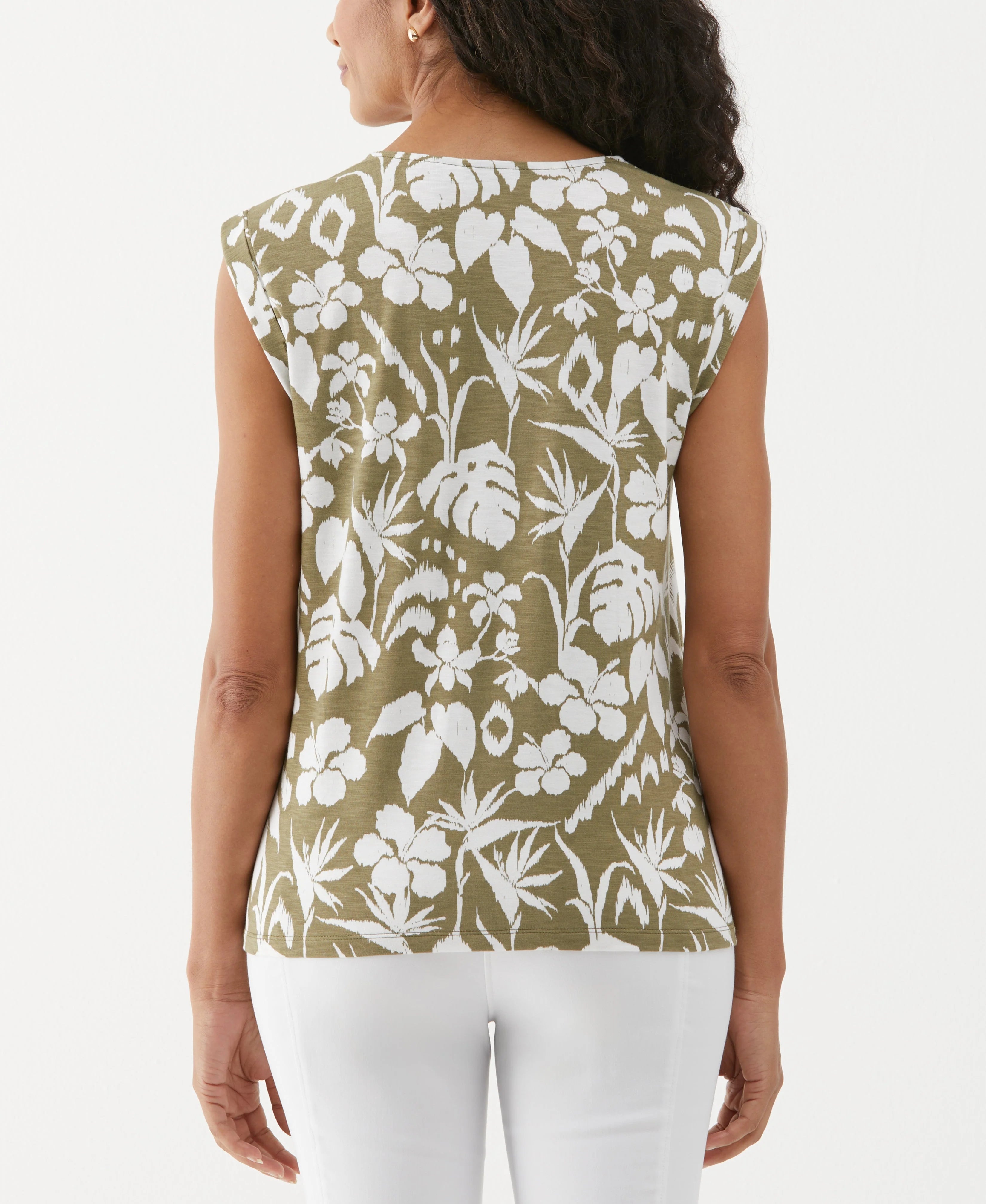 Tropical Print Lace Up Tank Top