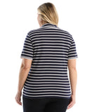Plus Size Striped Contrast Trim Johnny Collar Polo