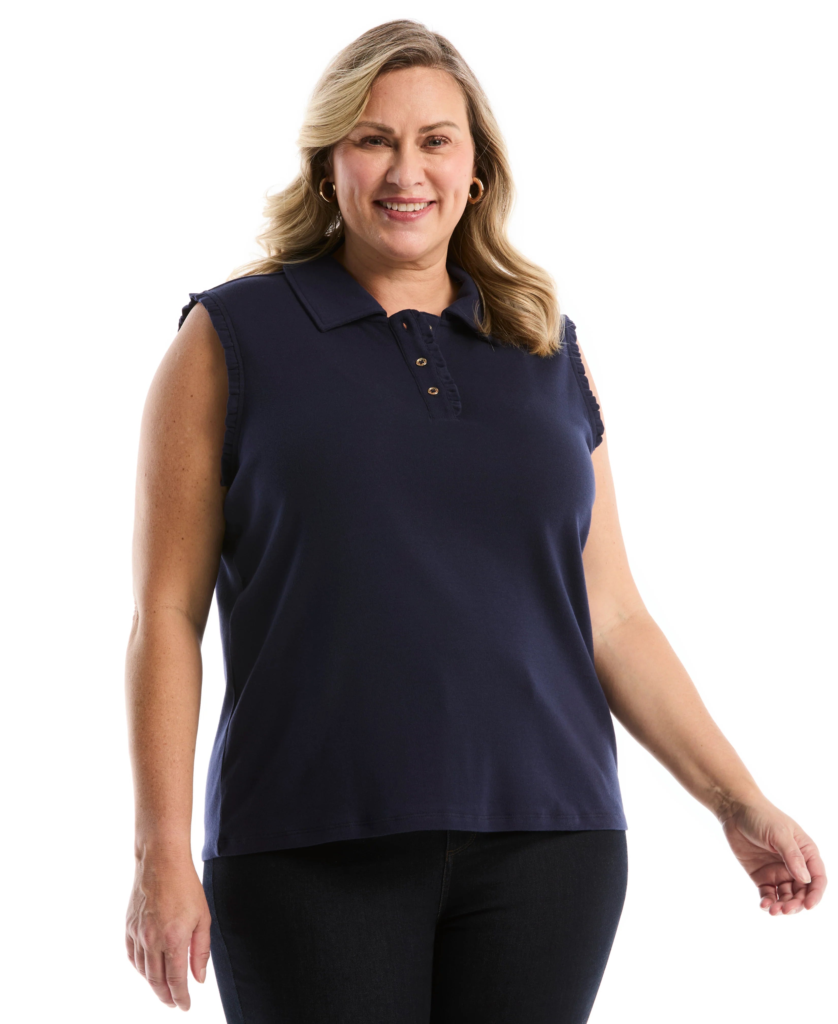 Plus Size Ruffle Trim Polo