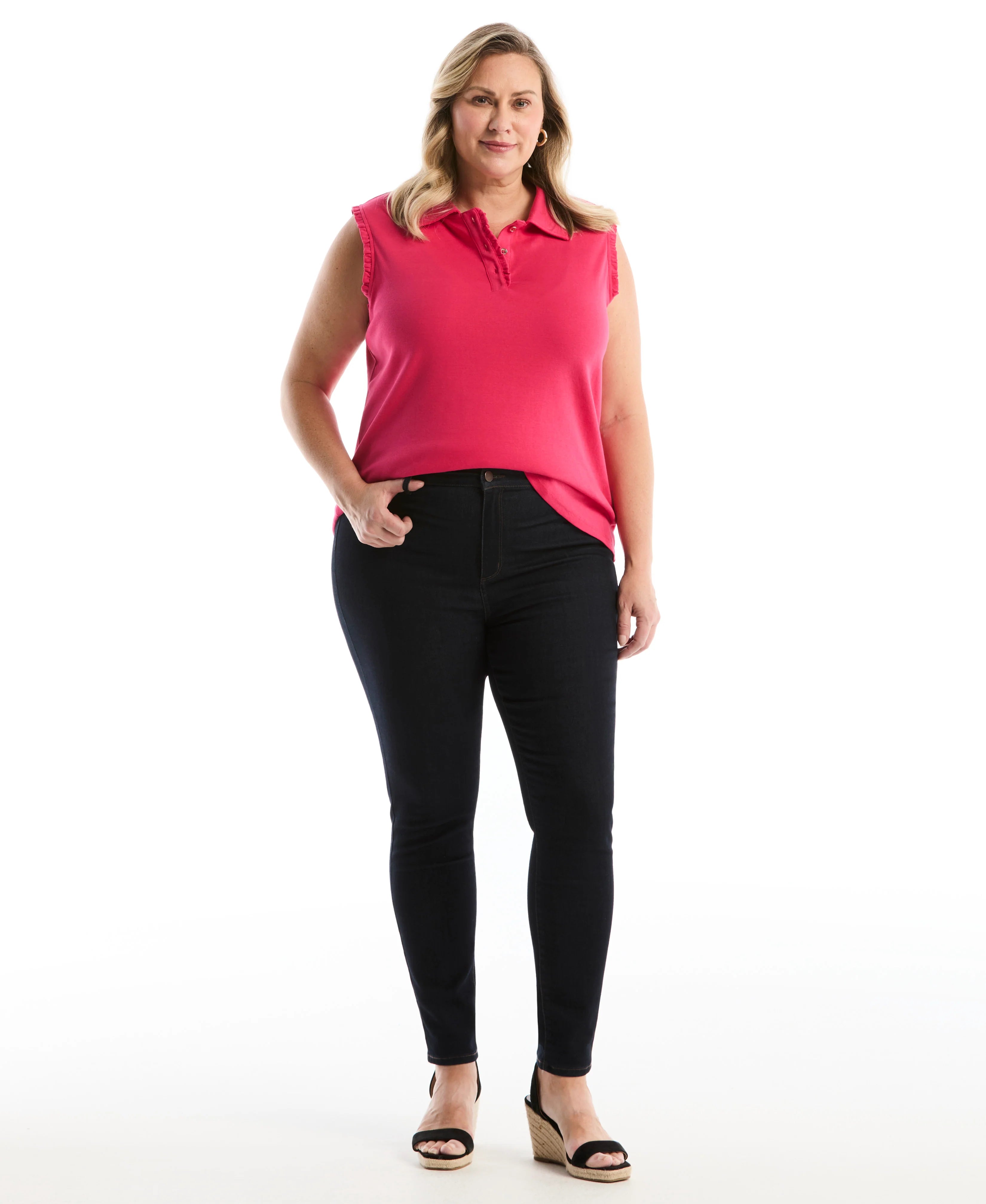 Plus Size Ruffle Trim Polo