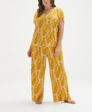 Plus Size Ripple Print V Neck Plisse Top