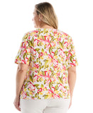 Plus Size Petal Print Pom Trim Detail Top