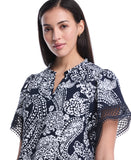 Petite Paisley Print Flutter Lace Sleeve Blouse