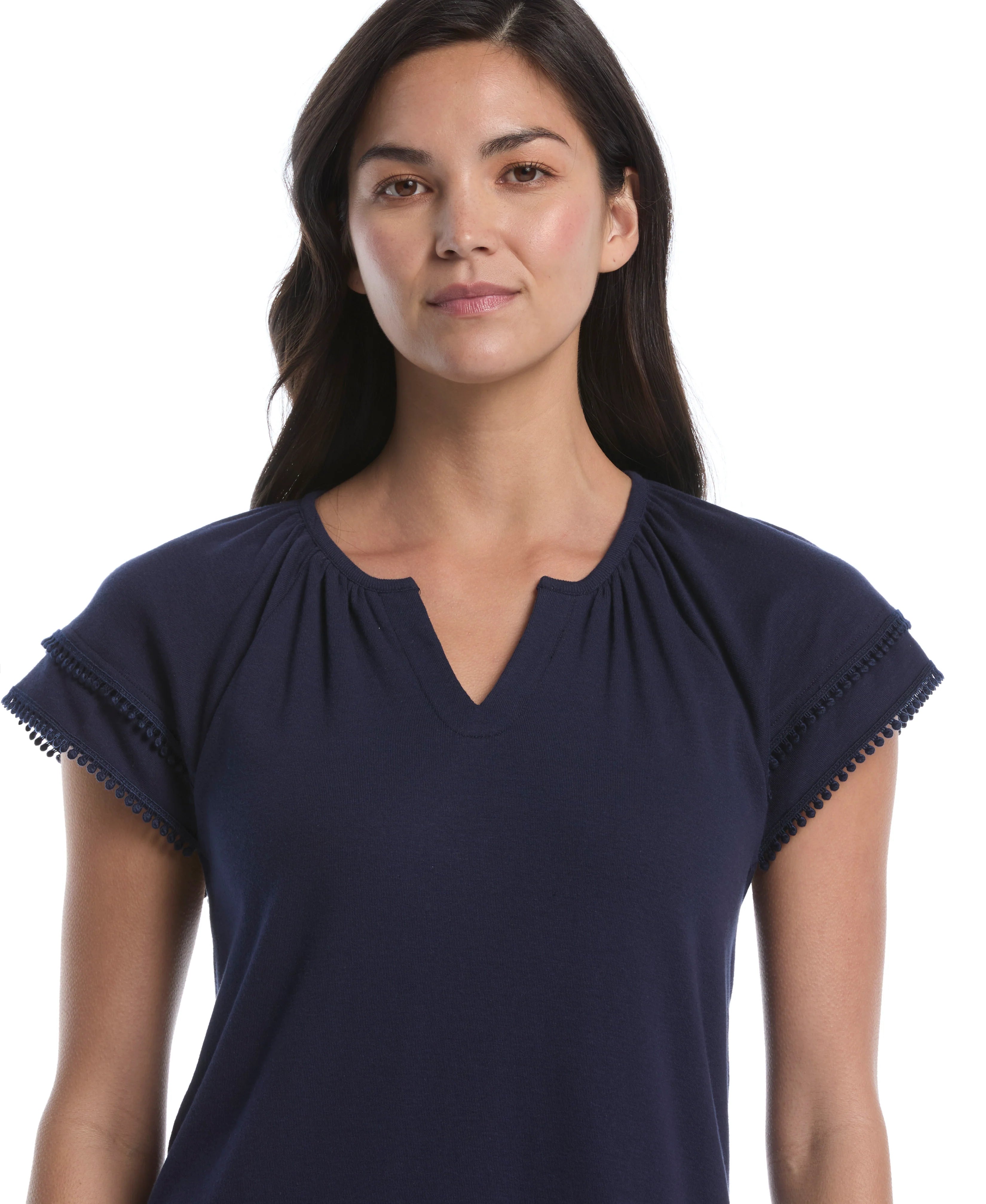 Petite Eyelet Flutter Sleeve Split Neck Top