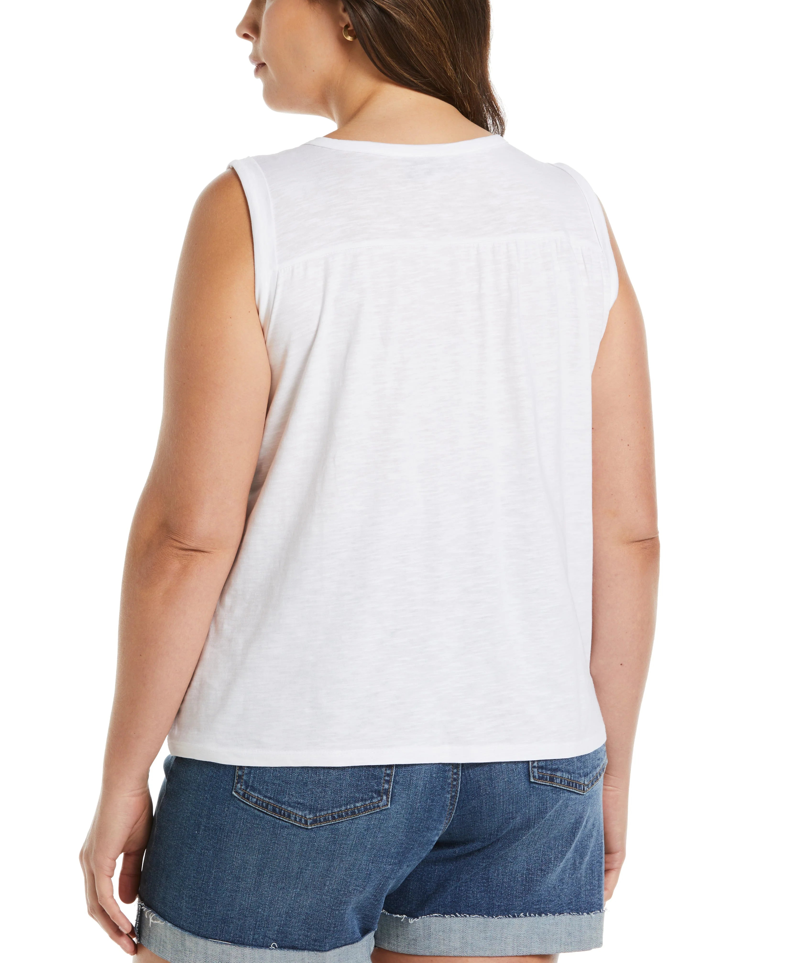 Plus Size Solid Smocked V neck Top