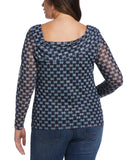 Printed Mesh Drape Neck Top