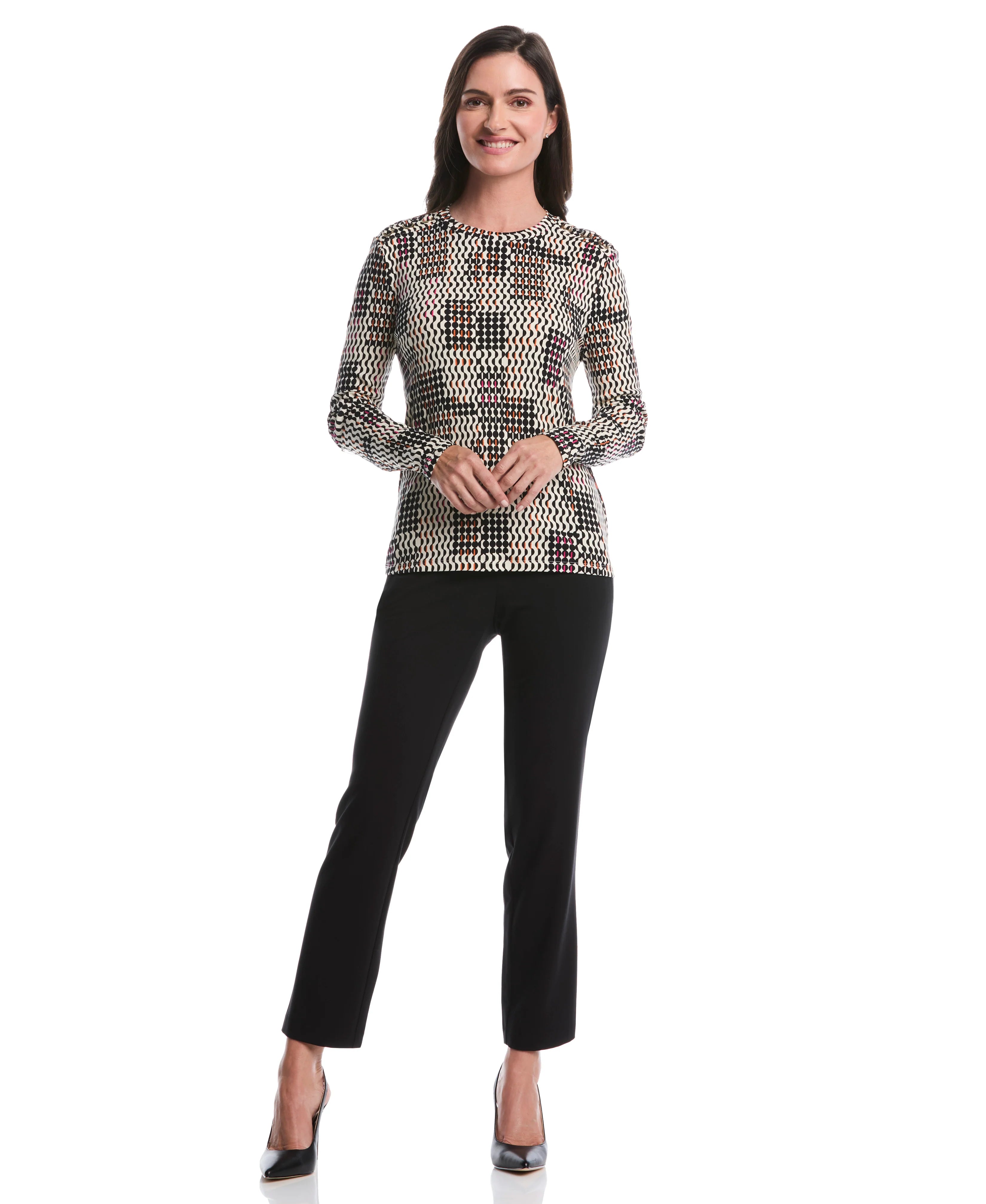 Geo Print Laced Crew Neck Top