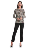 Geo Print Laced Crew Neck Top