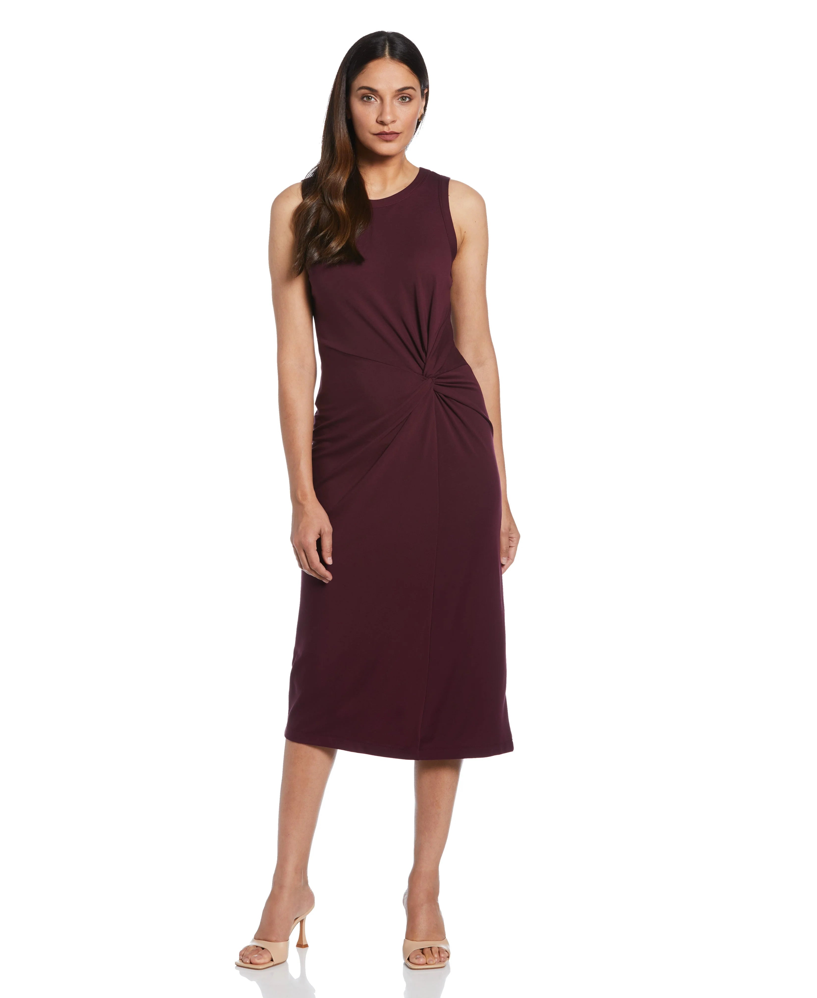 Ponte Knit Twist Front Midi Dress