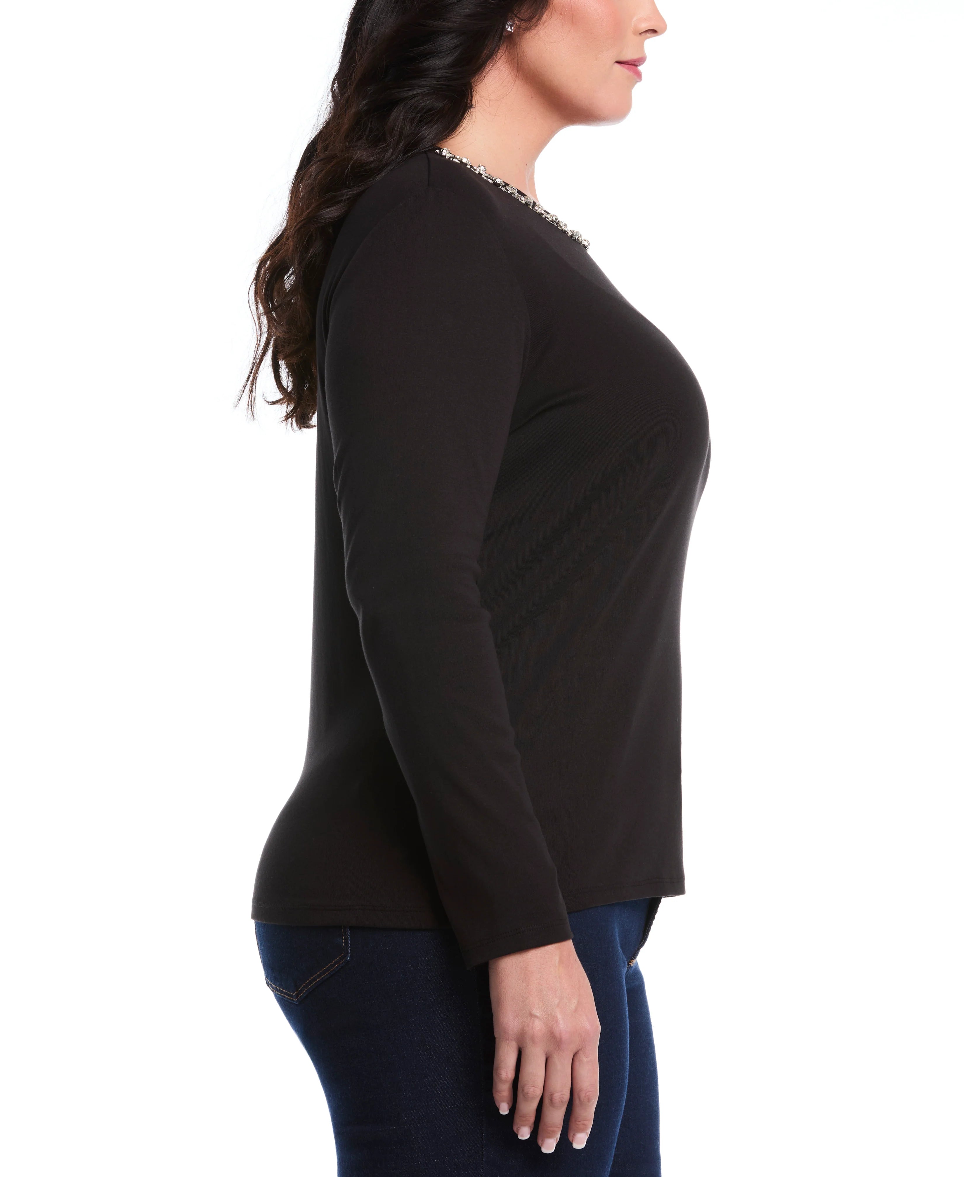 Plus Size Embellished Neck Top