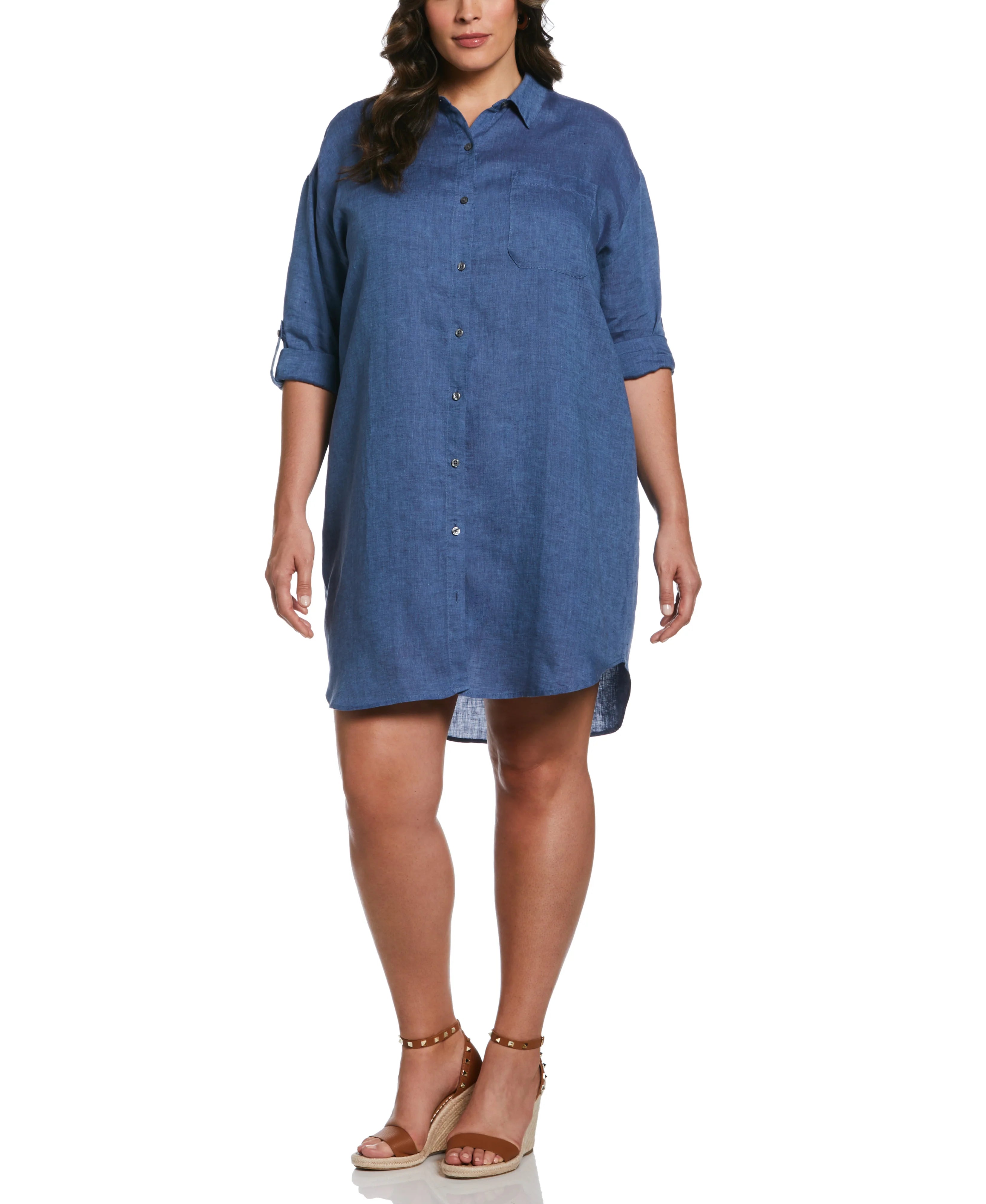 Roll Sleeve Linen Shirt Dress