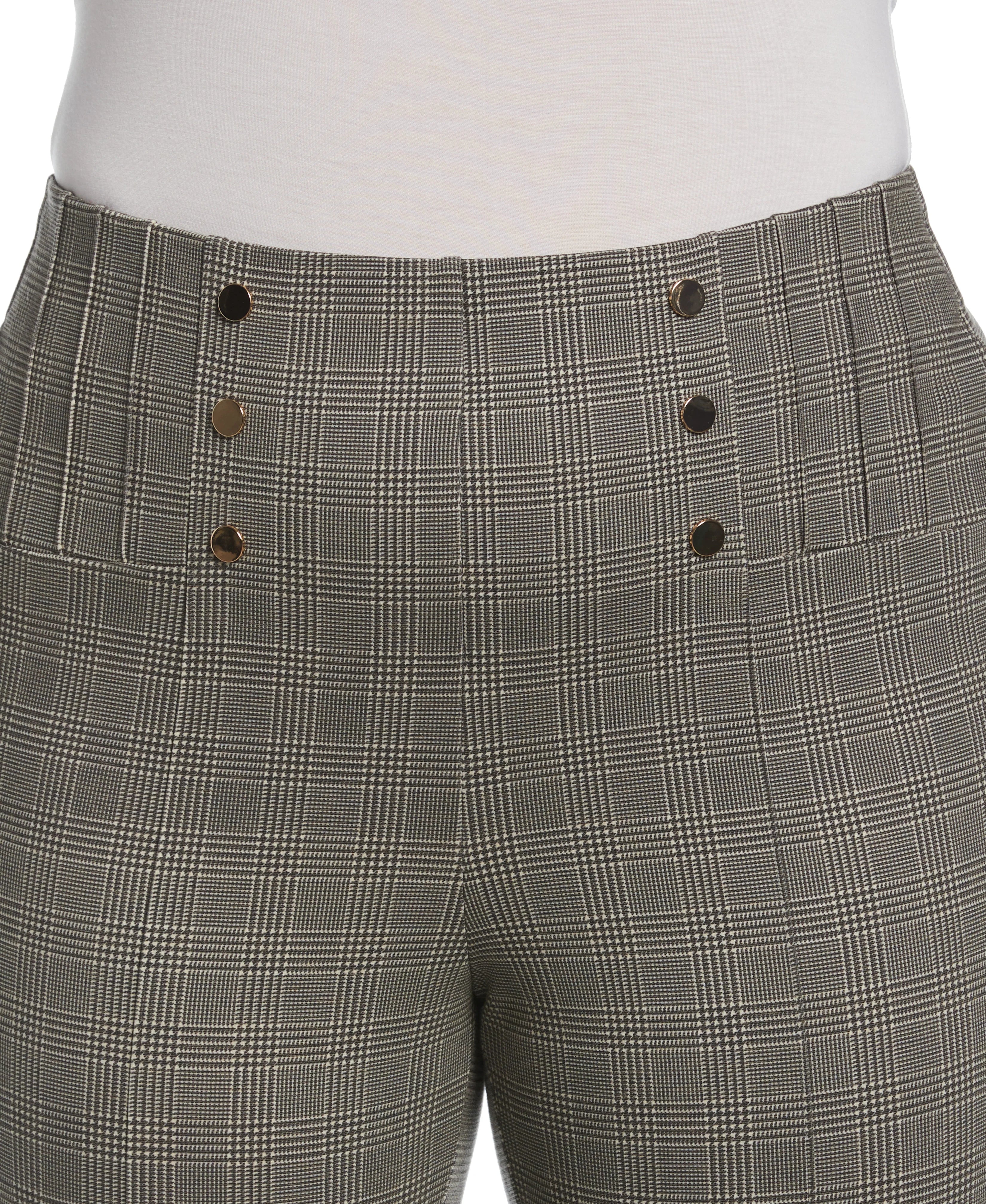 Button Detail Plaid Bootcut Pant
