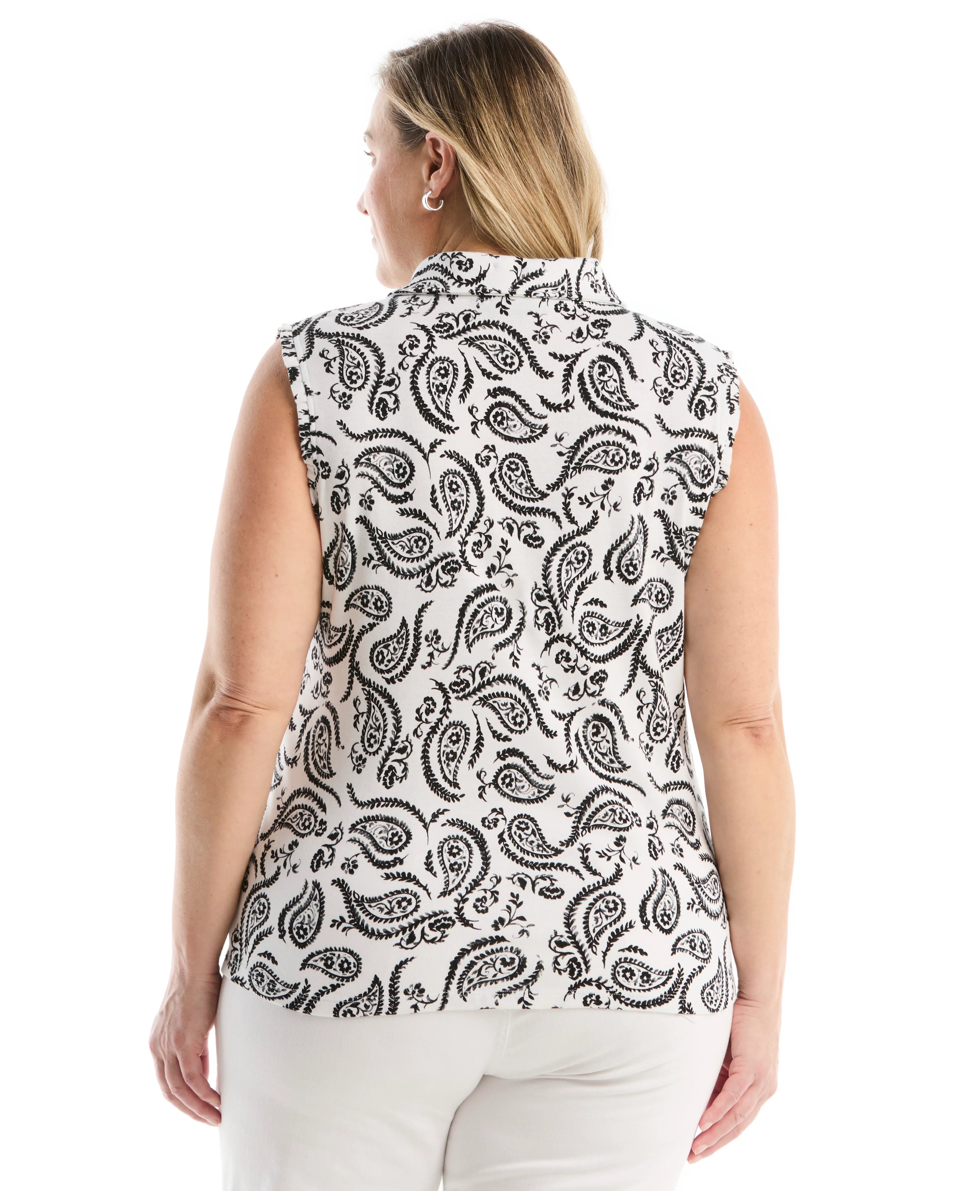 Plus Size Paisley Print Ruffle Trim Polo